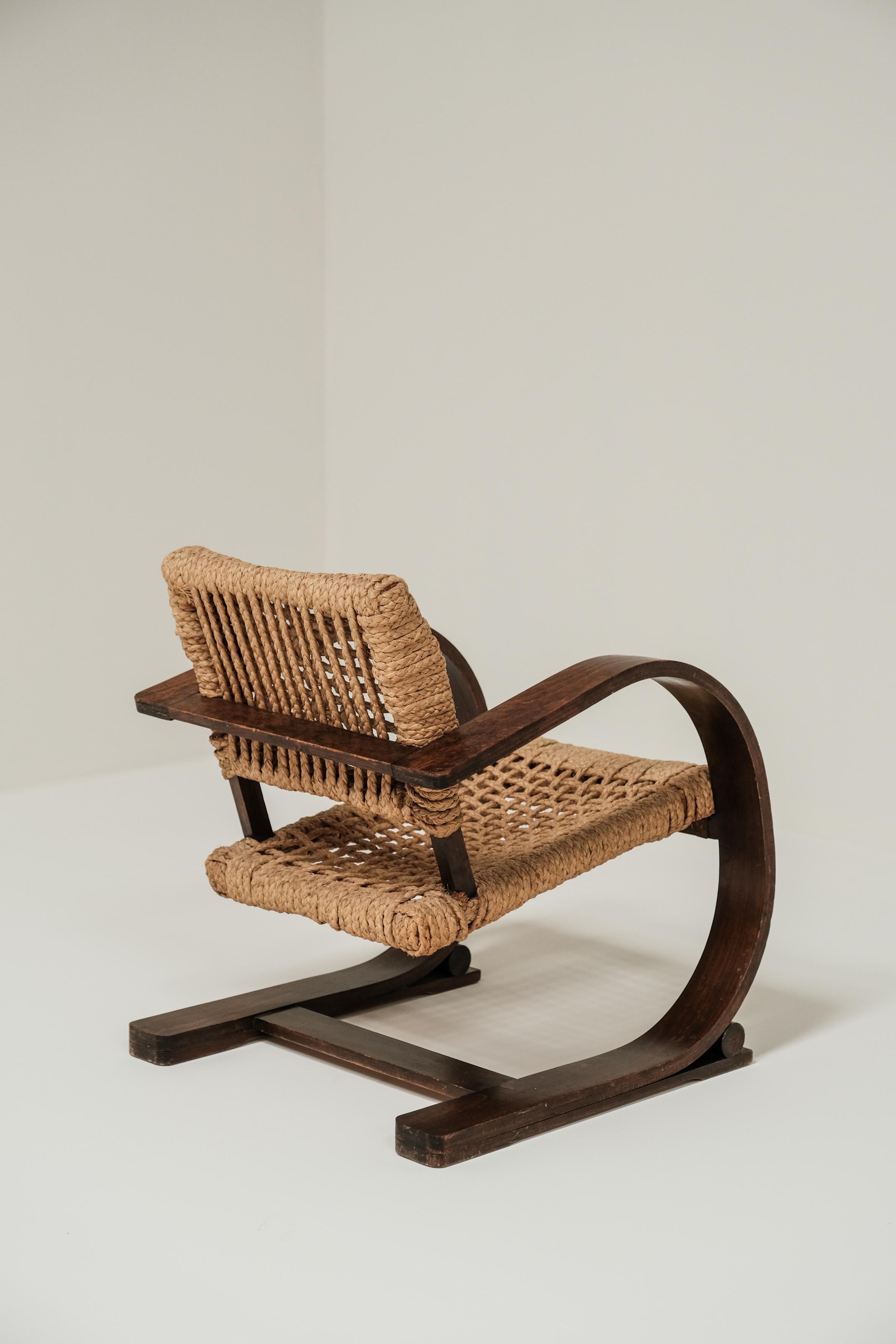 Chaise longue en corde d'Adrain Audoux et Frida Minet pour Vibo Vesoul 1940 France 5