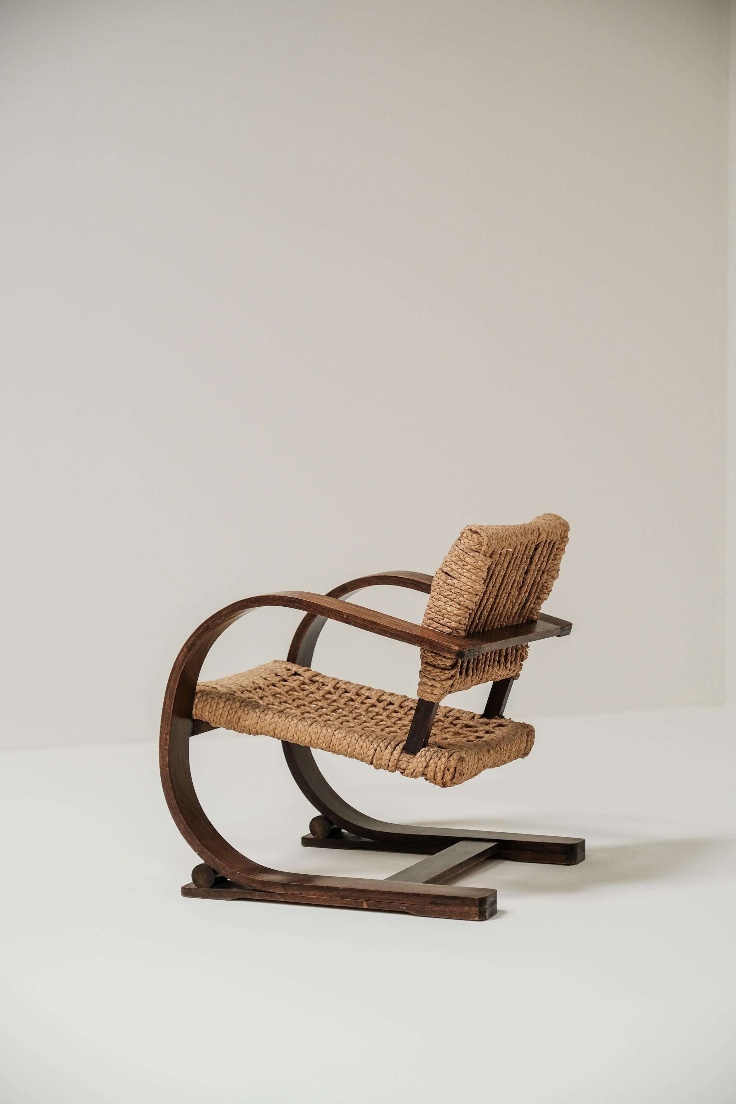 Mid-Century Modern Chaise longue en corde d'Adrain Audoux et Frida Minet pour Vibo Vesoul 1940 France