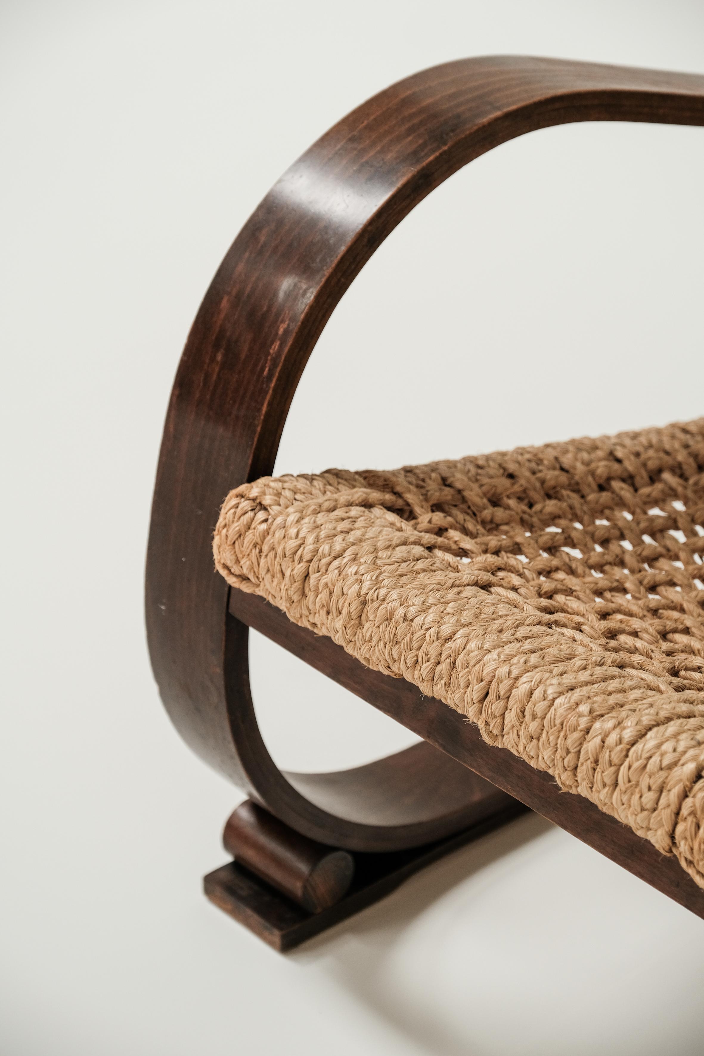 Chaise longue en corde d'Adrain Audoux et Frida Minet pour Vibo Vesoul 1940 France 2
