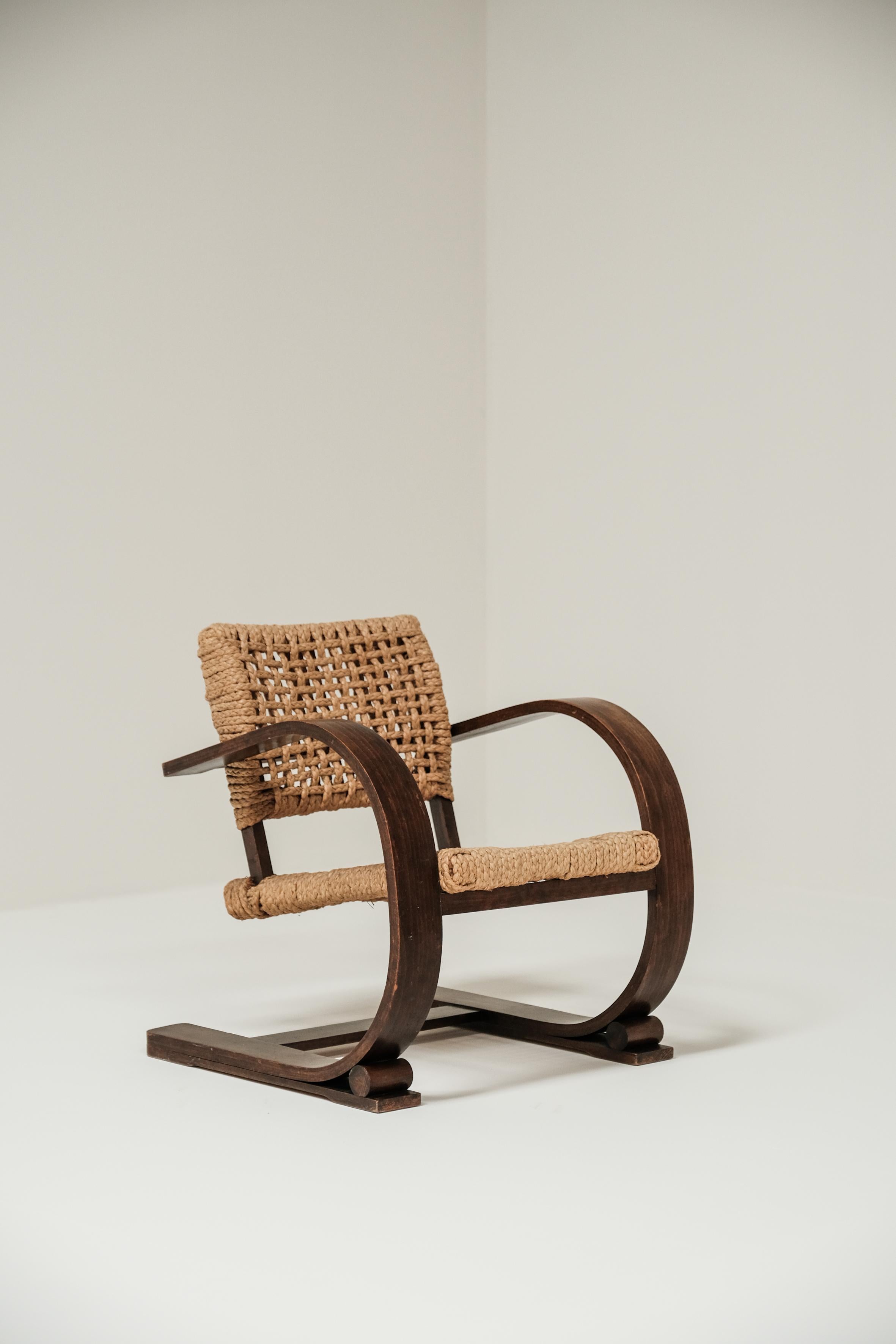 Français Chaise longue en corde d'Adrain Audoux et Frida Minet pour Vibo Vesoul 1940 France