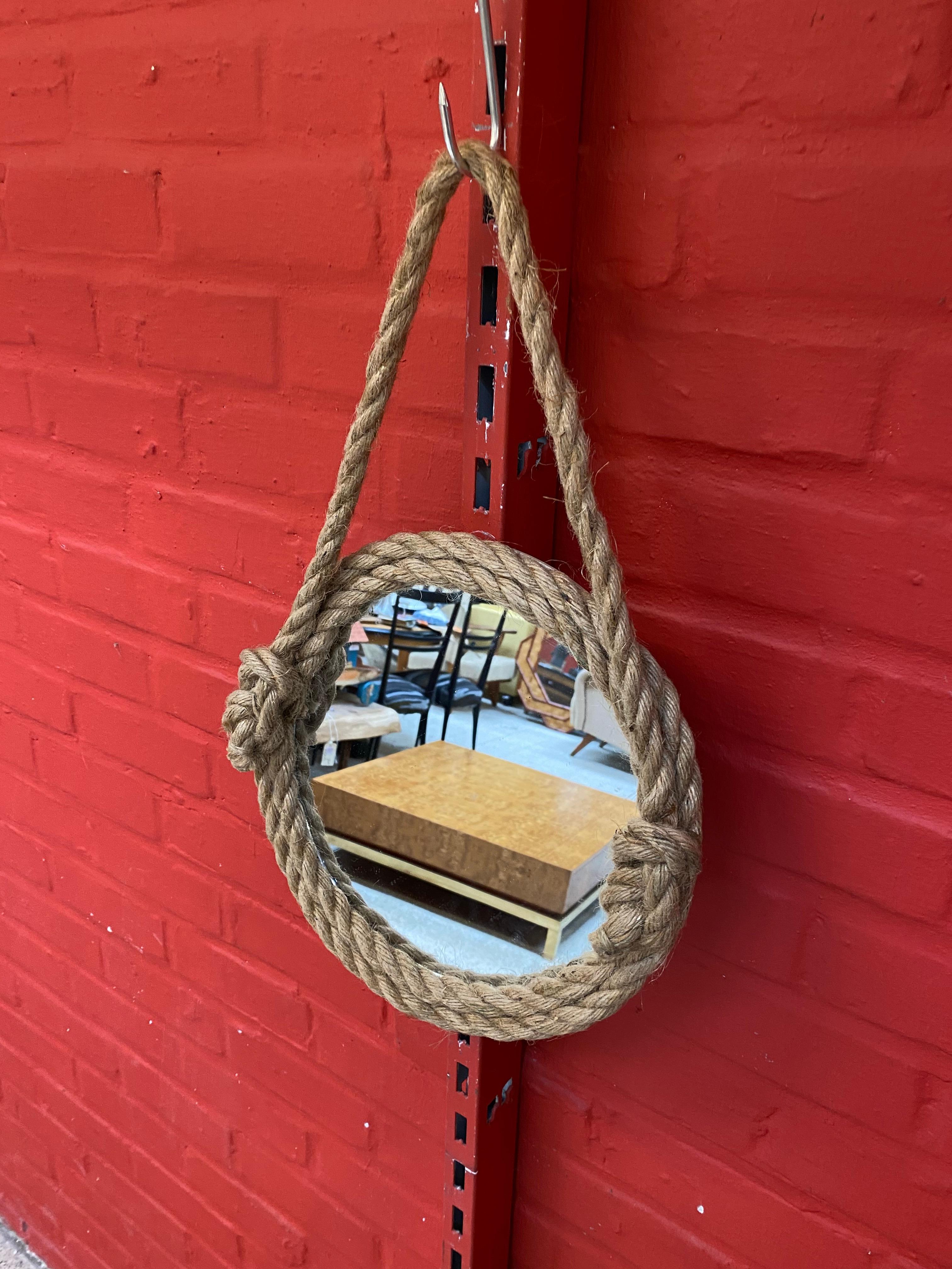Mid-Century Modern Rope Mirror in the style of  Audoux Minet For Sale