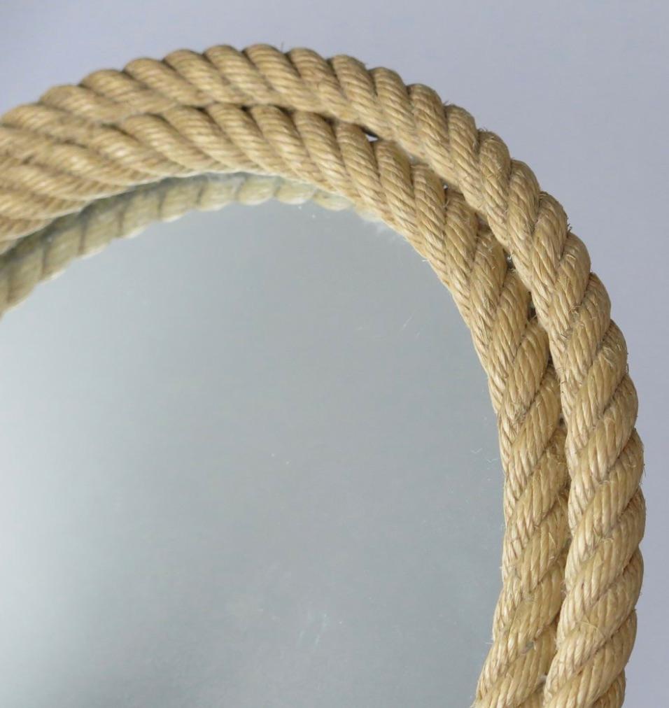 Rope Mirror with Leather Backing by Audoux Minet. France, circa 1960. For Sale 2