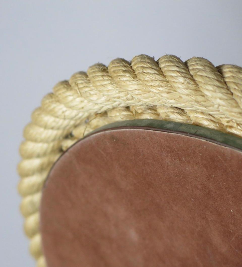 Rope Mirror with Leather Backing by Audoux Minet. France, circa 1960. For Sale 3