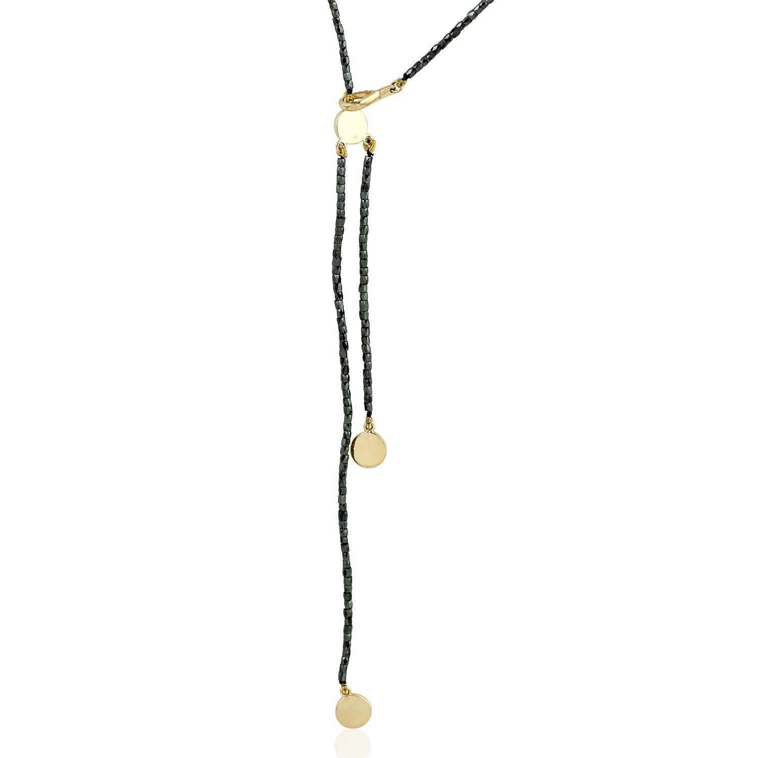 Seil-Halskette mit schwarzen Diamanten aus 18 Karat Gelbgold (Art déco) im Angebot