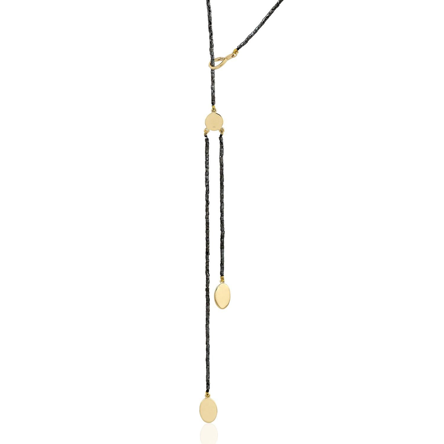 Seil-Halskette mit schwarzen Diamanten aus 18 Karat Gelbgold (Art déco) im Angebot