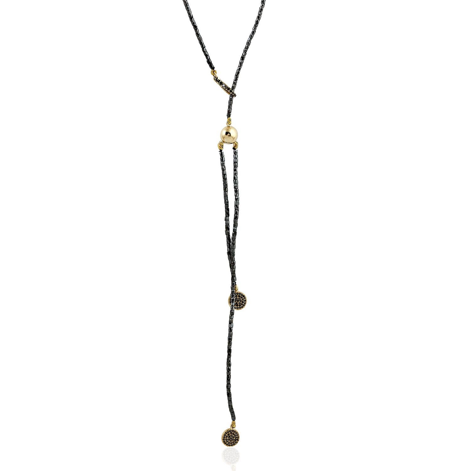 Taille mixte Collier de cordes avec diamants noirs en or jaune 18 carats en vente
