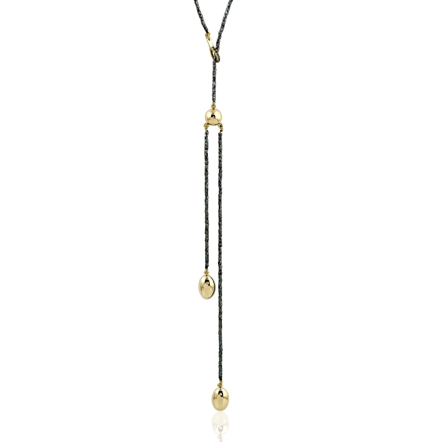 Seil-Halskette mit schwarzen Diamanten aus 18 Karat Gelbgold (Gemischter Schliff) im Angebot