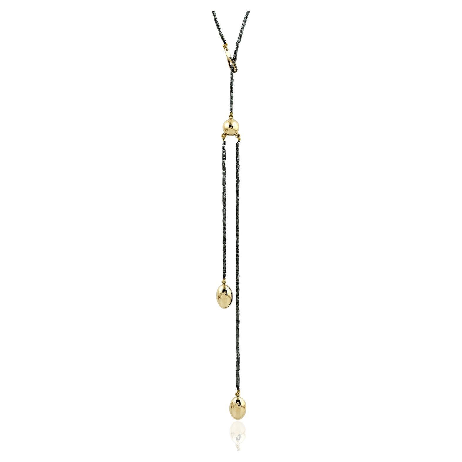Seil-Halskette mit schwarzen Diamanten aus 18 Karat Gelbgold im Angebot