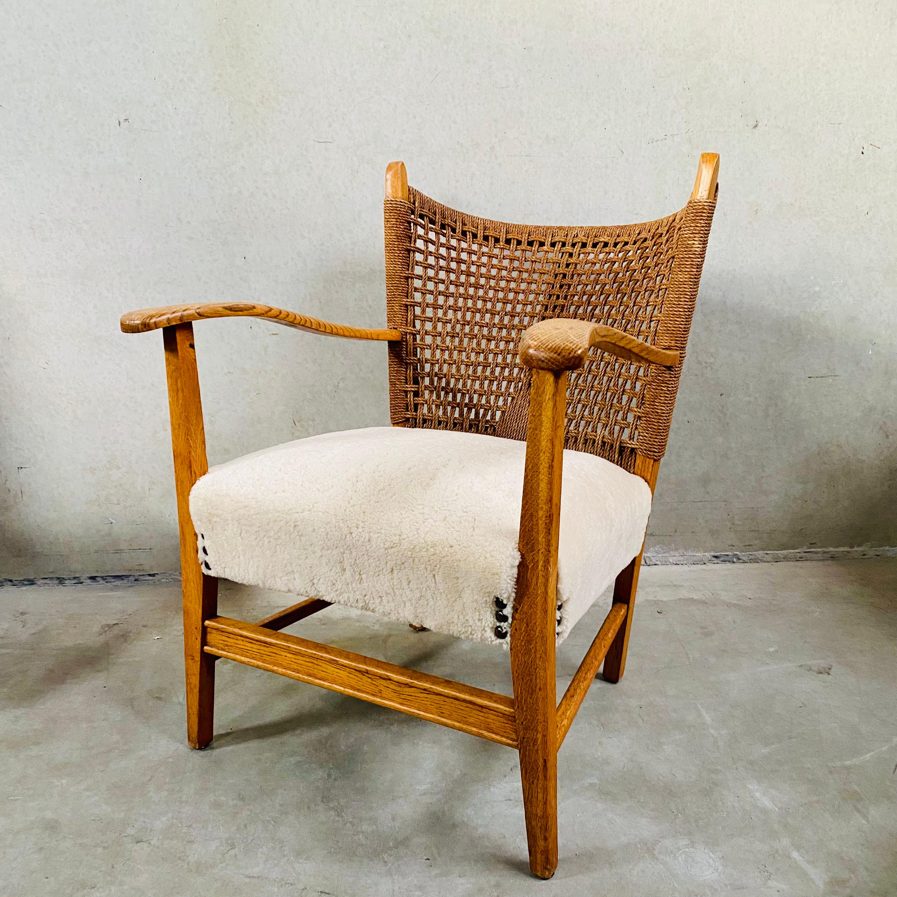 Rope, Oak and Sheepskin Arm Chair by Bas Van Pelt, Netherlands 1940 For Sale 13