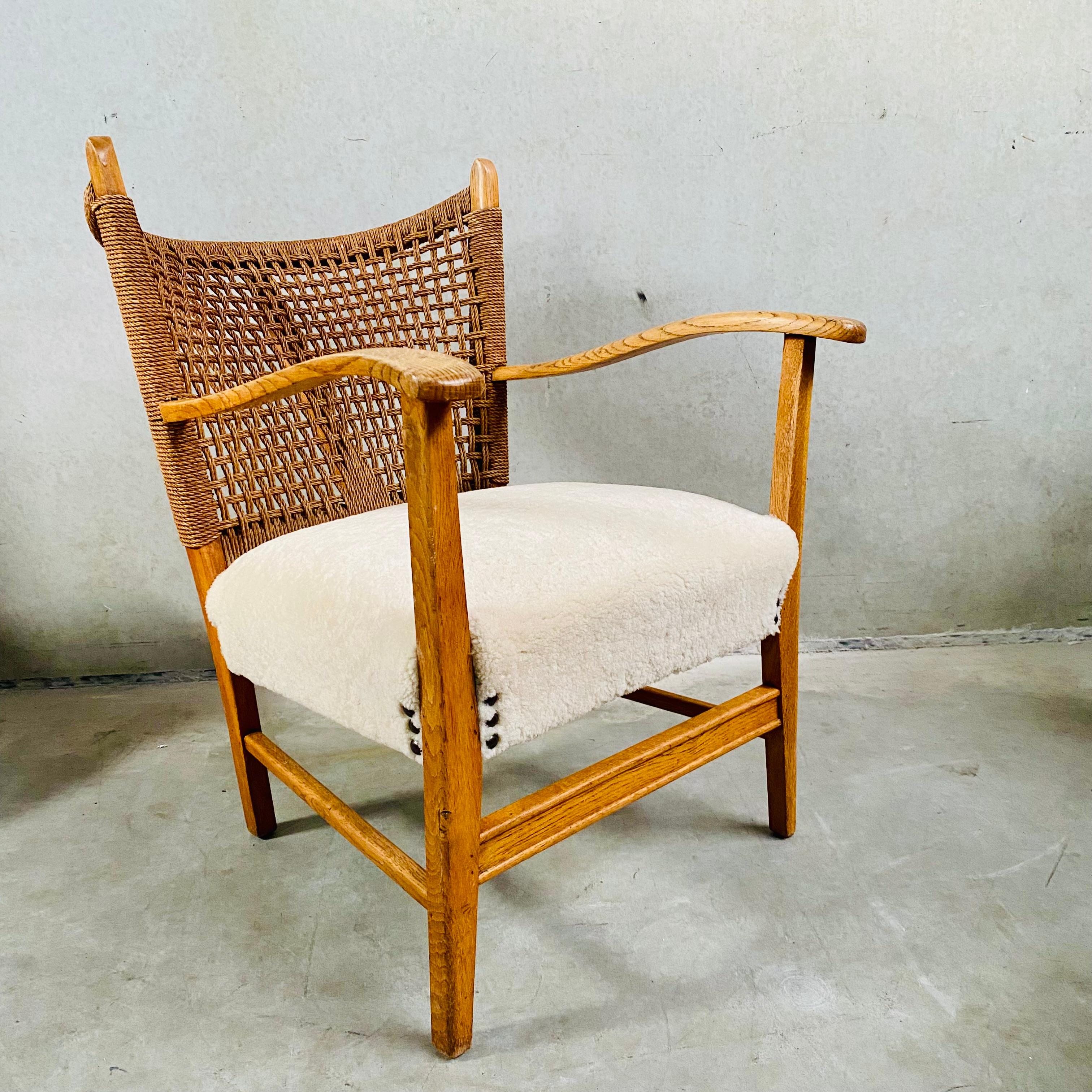Rope, Oak and Sheepskin Arm Chair by Bas Van Pelt, Netherlands 1940 For Sale 2