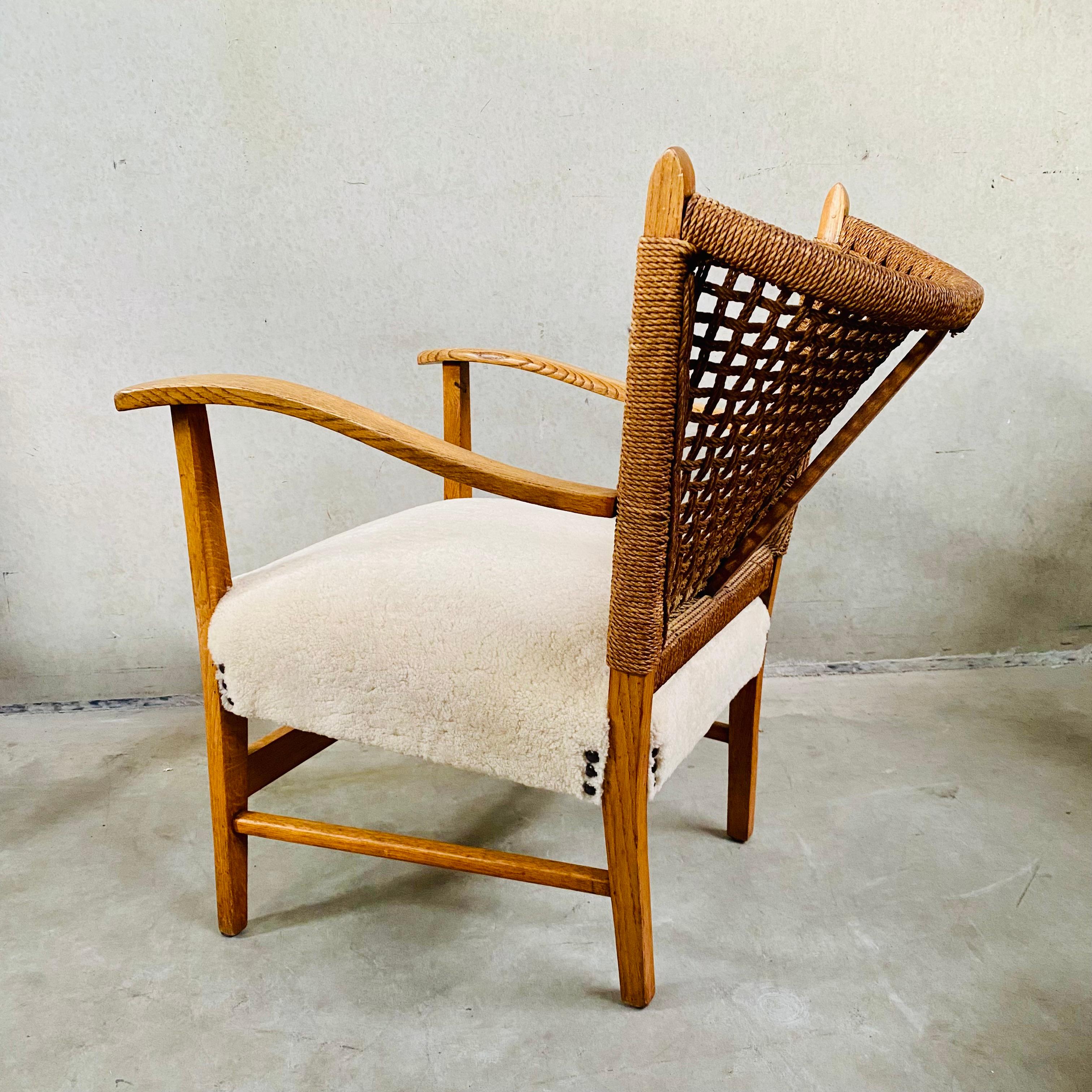 Rope, Oak and Sheepskin Arm Chair by Bas Van Pelt, Netherlands 1940 For Sale 3