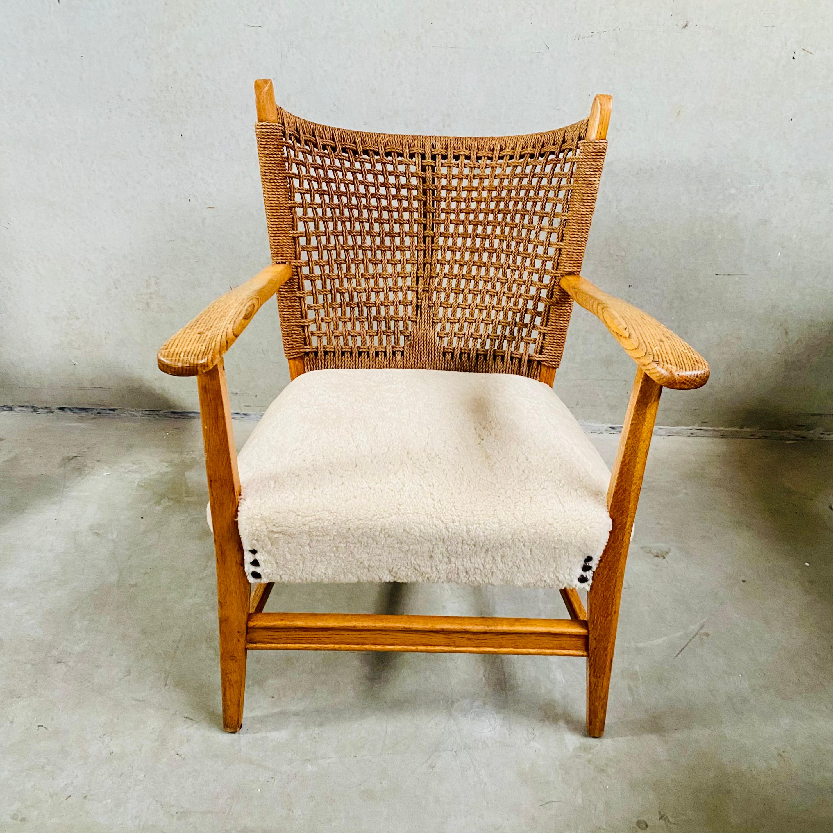 Rope, Oak and Sheepskin Arm Chair by Bas Van Pelt, Netherlands 1940 For Sale 4