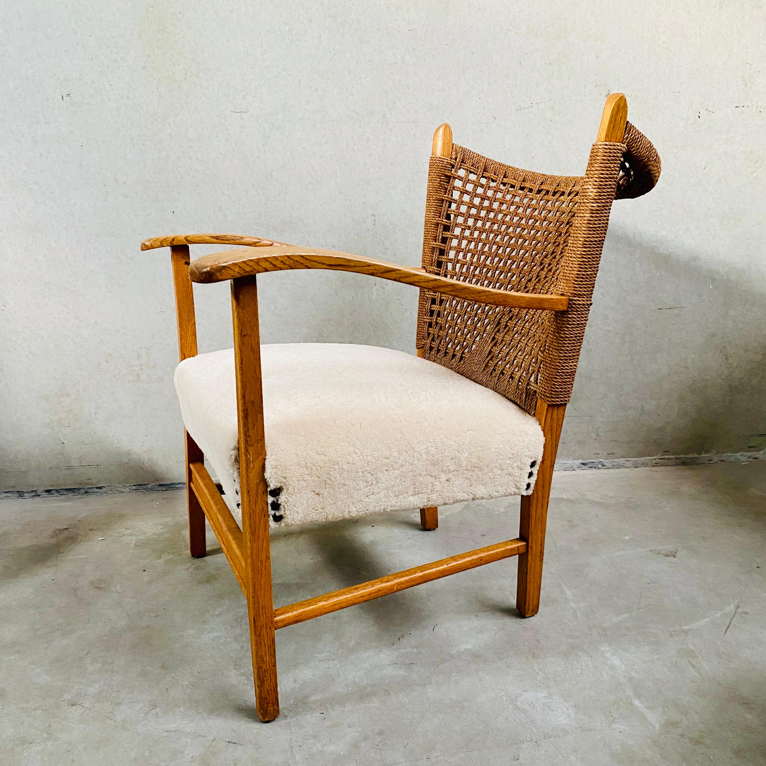 Rope, Oak and Sheepskin Arm Chair by Bas Van Pelt, Netherlands 1940 For Sale 1