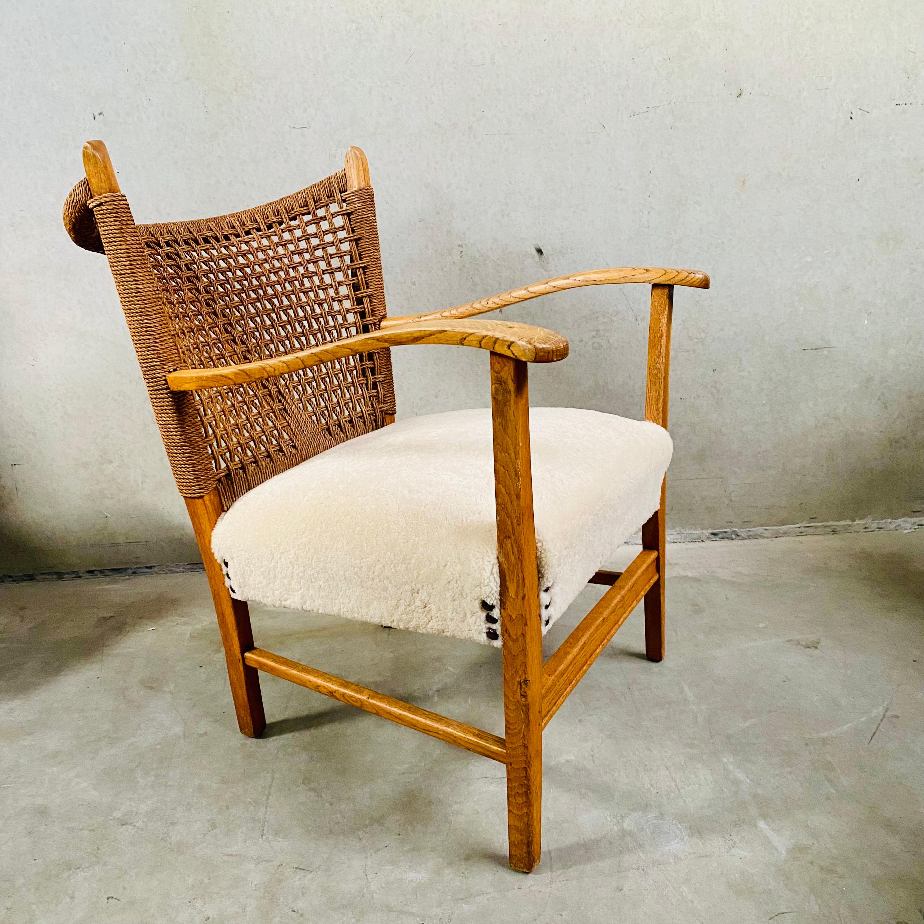 Rope, Oak and Sheepskin Arm Chair by Bas Van Pelt, Netherlands 1940 For Sale 7