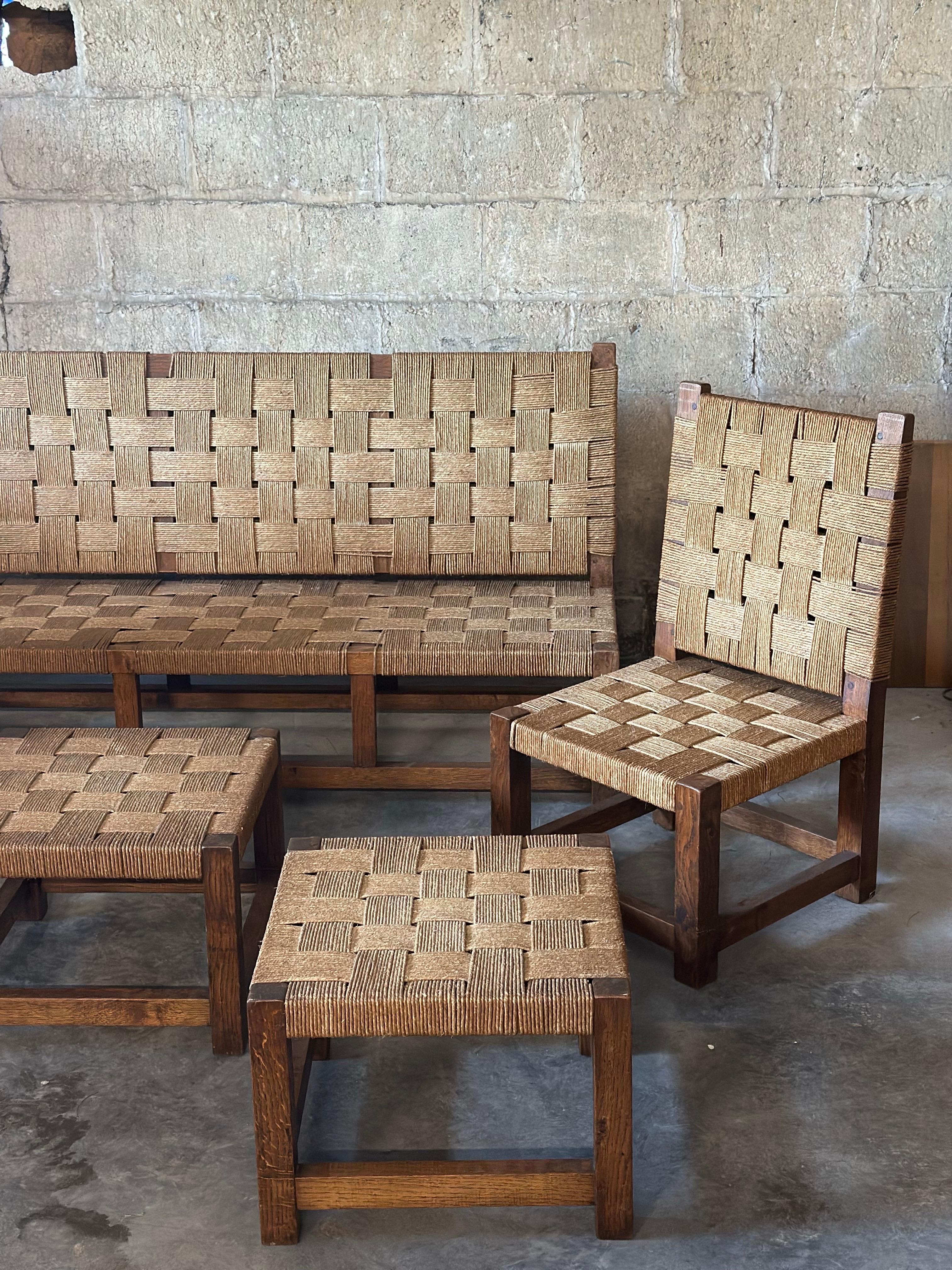 Rope & Oak Lounge Set, in the Style of Jourdain For Sale 9