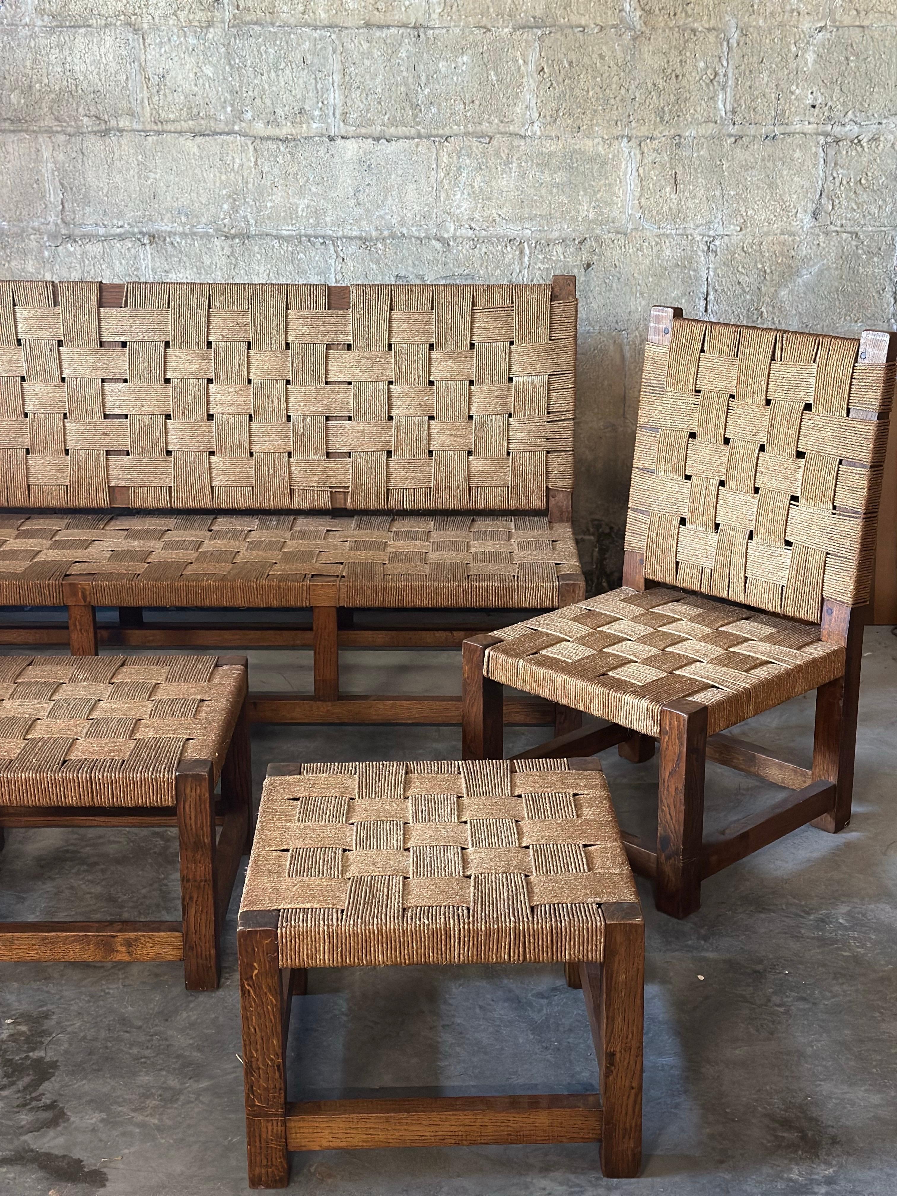 Art Deco Rope & Oak Lounge Set, in the Style of Jourdain For Sale
