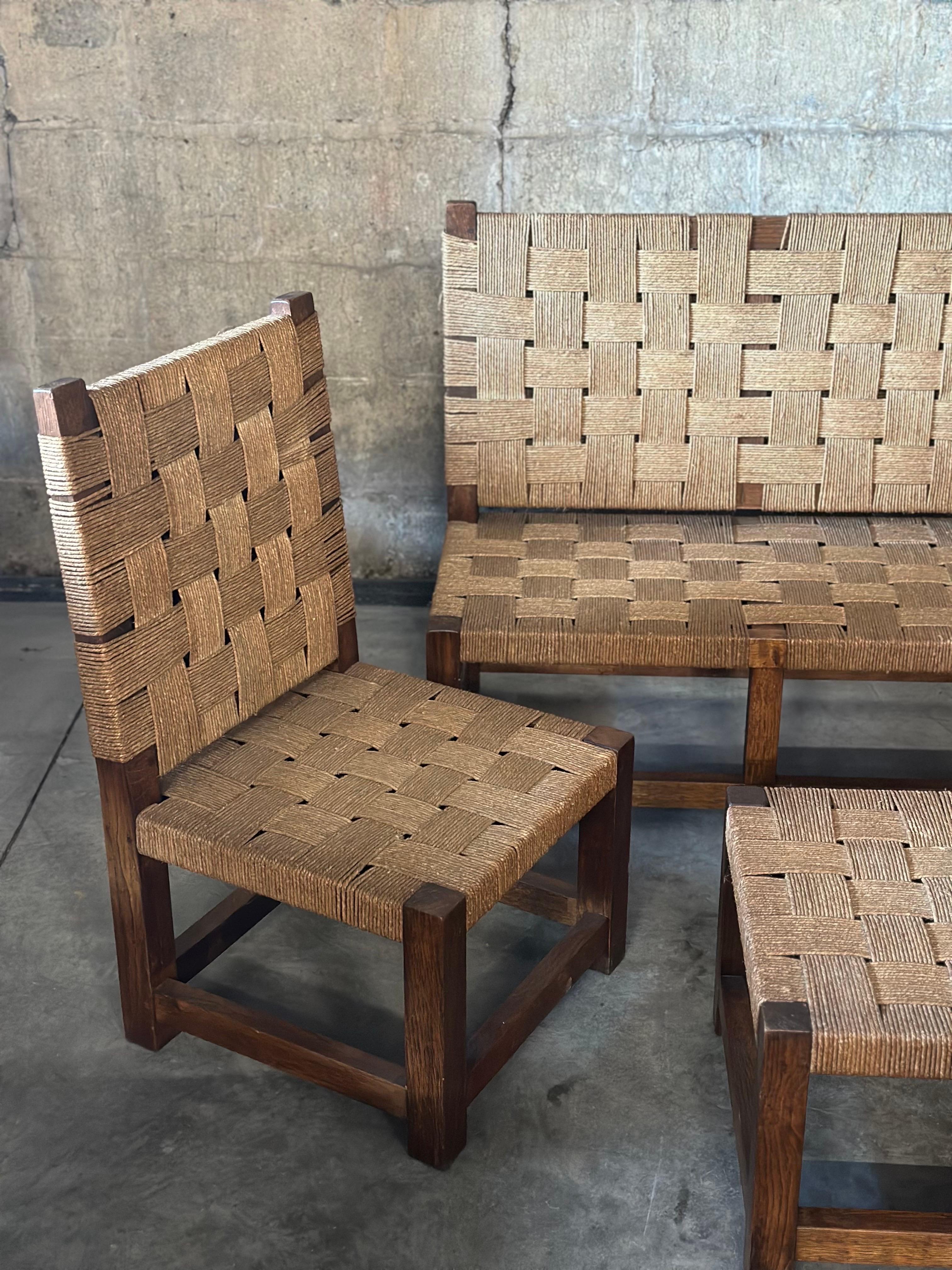 20th Century Rope & Oak Lounge Set, in the Style of Jourdain For Sale