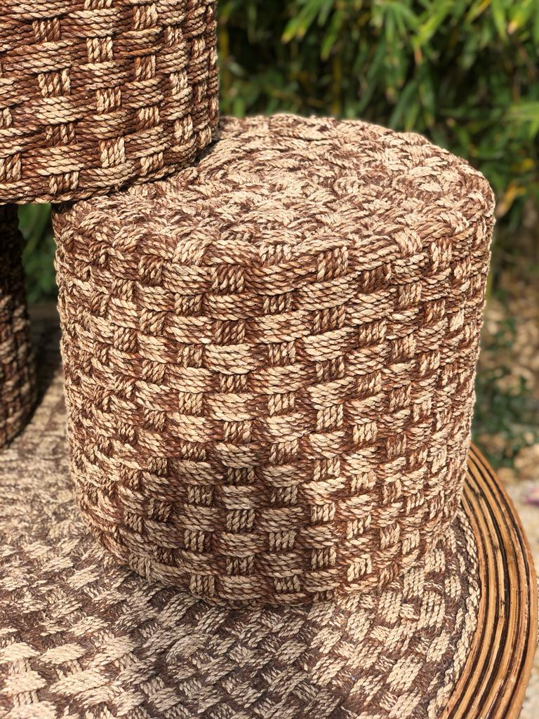 Rope pouf in the Audoux Minet style 1970. Wooden structure 