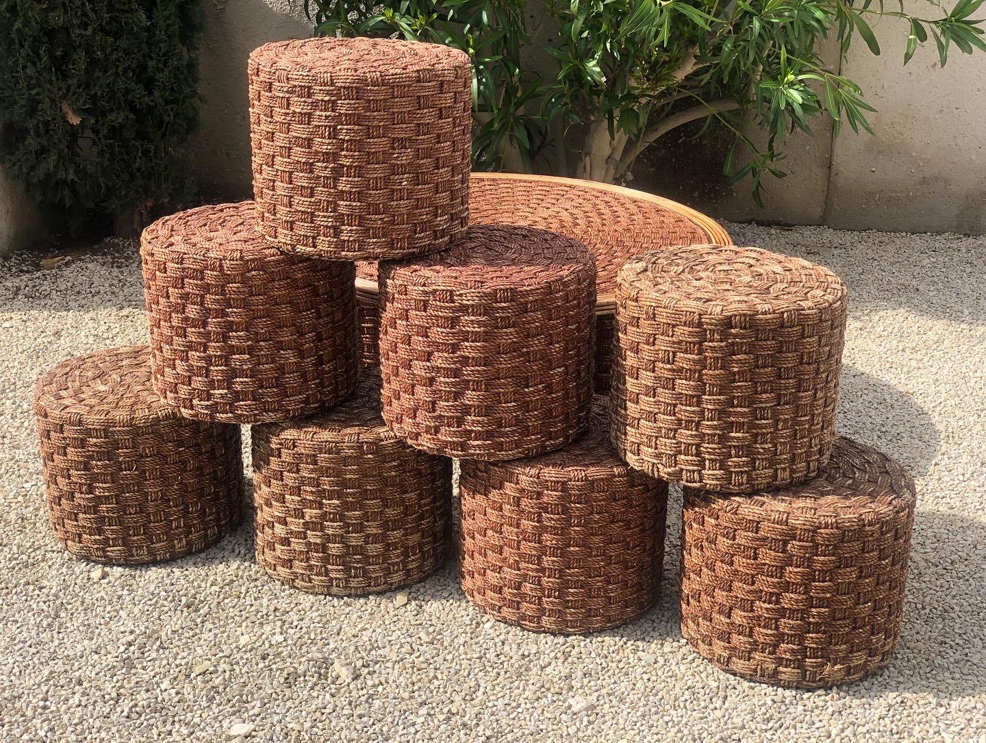 Mid-Century Modern Rope pouf in the Audoux Minet style 1970 For Sale