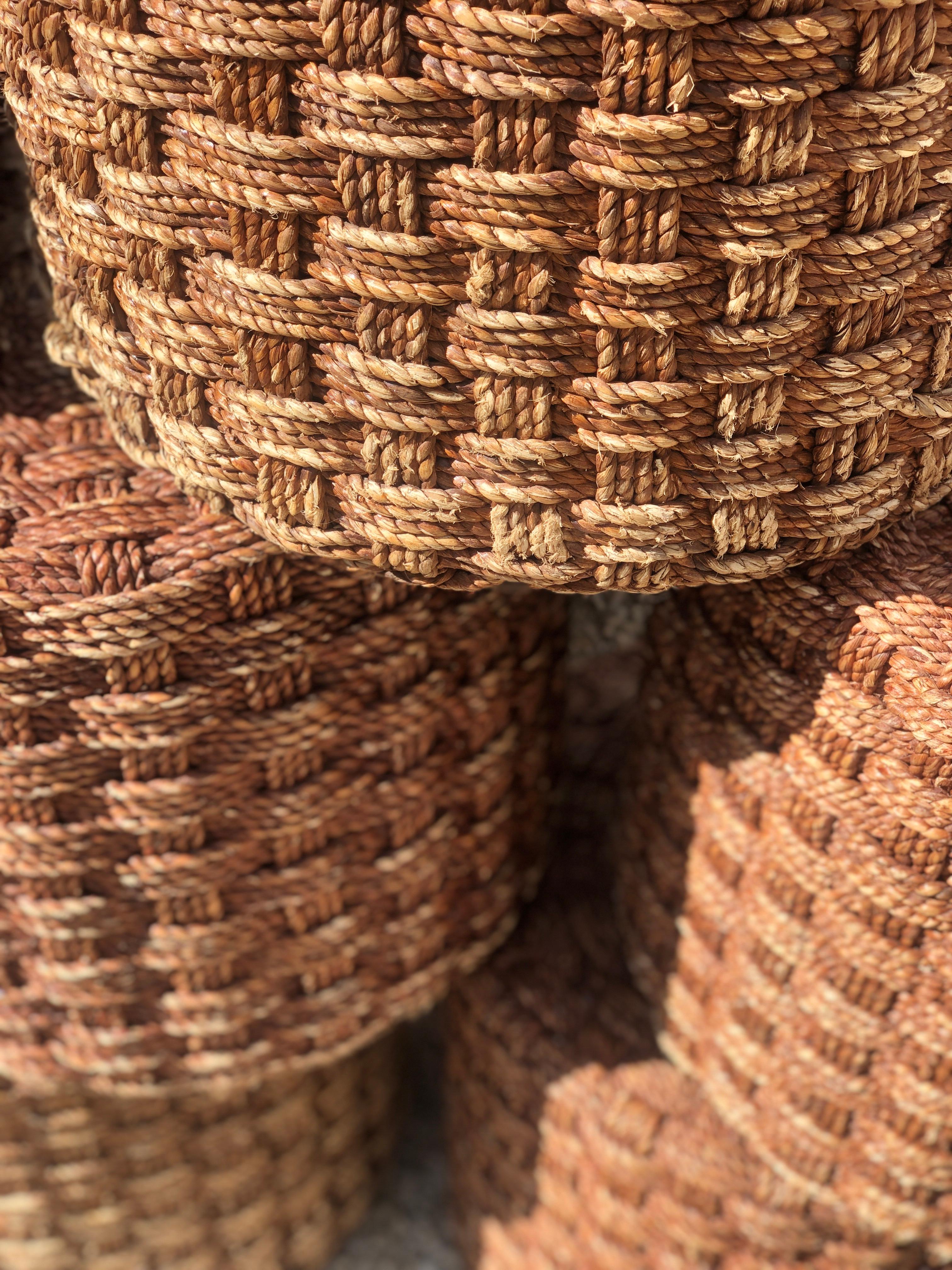 French Rope pouf in the Audoux Minet style 1970 For Sale