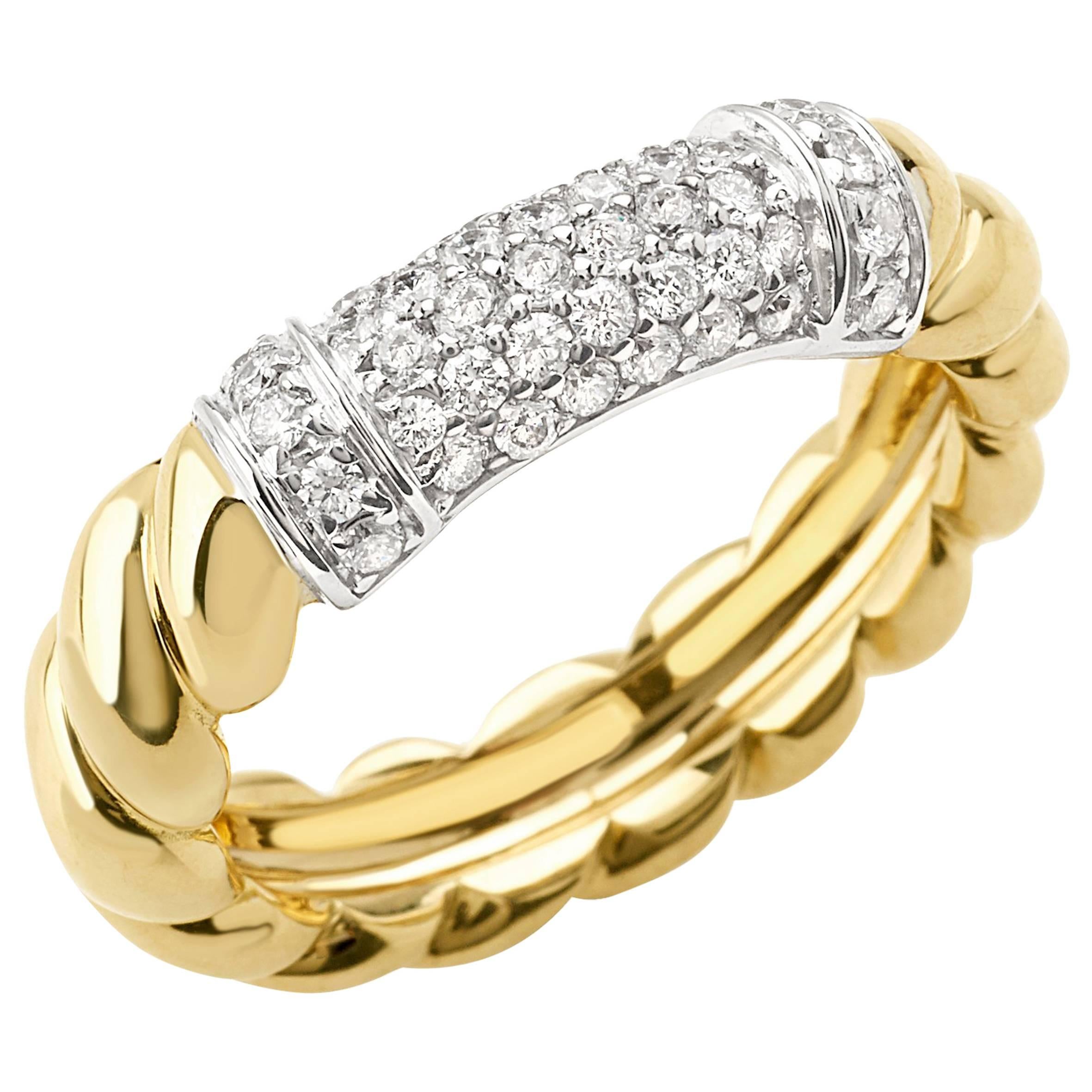 Rope Ring in 18K Yellow Gold with White Diamonds