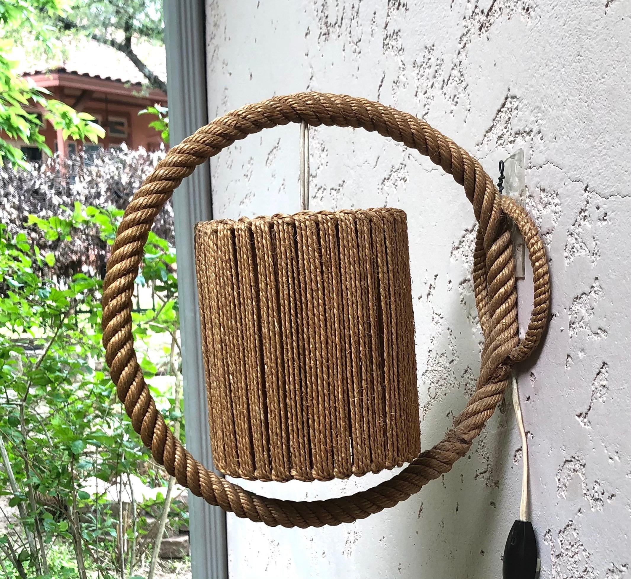 French Mid-Century Rope Sconce Adrien Audoux & Frida Minet For Sale