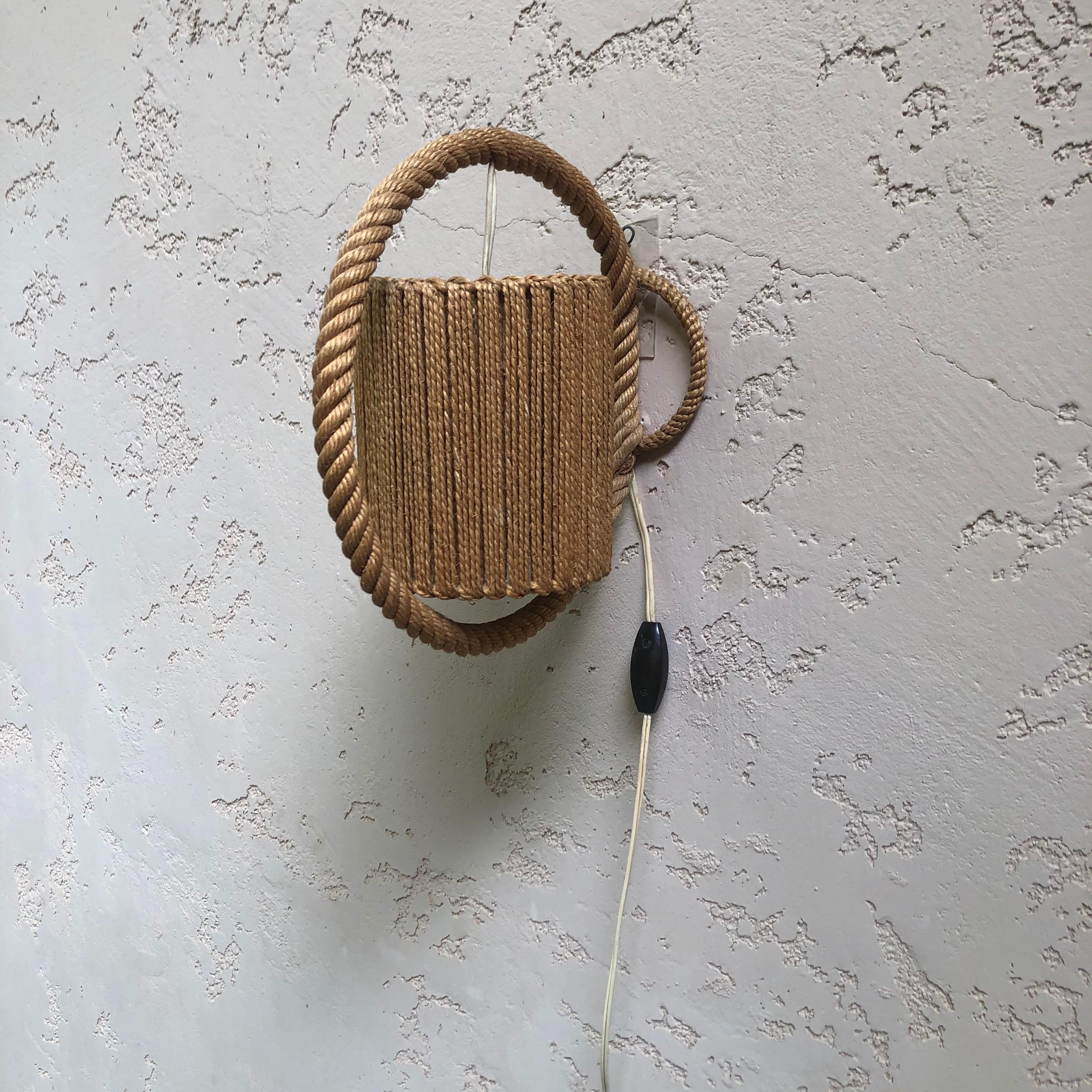 Mid-Century Rope Sconce Adrien Audoux & Frida Minet In Good Condition For Sale In Austin, TX