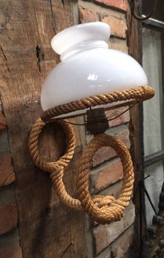 Rope Sconce with White Opaline Audoux Minet, circa 1960