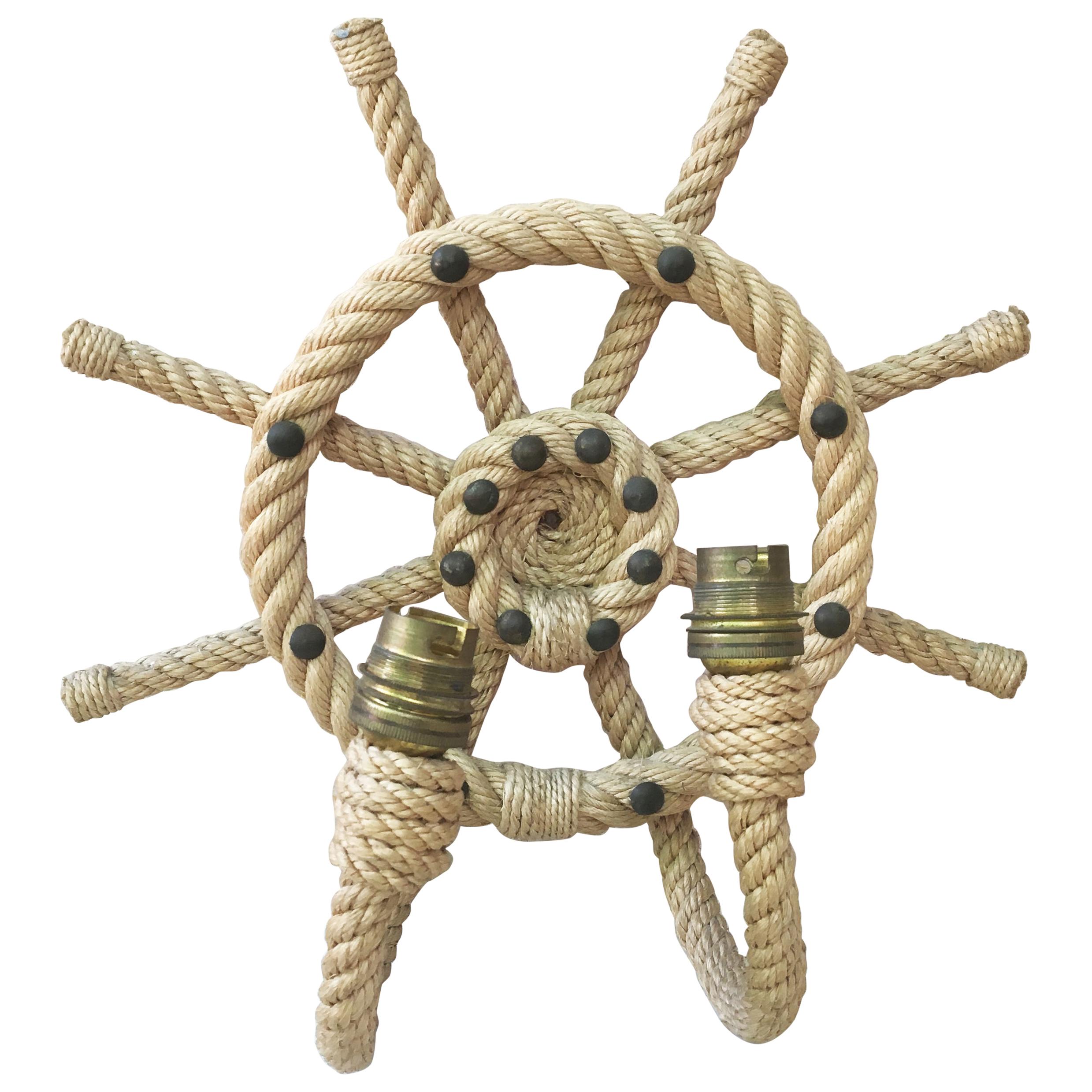 Rope Ship Wheel Sconce Audoux Minet, circa 1960
