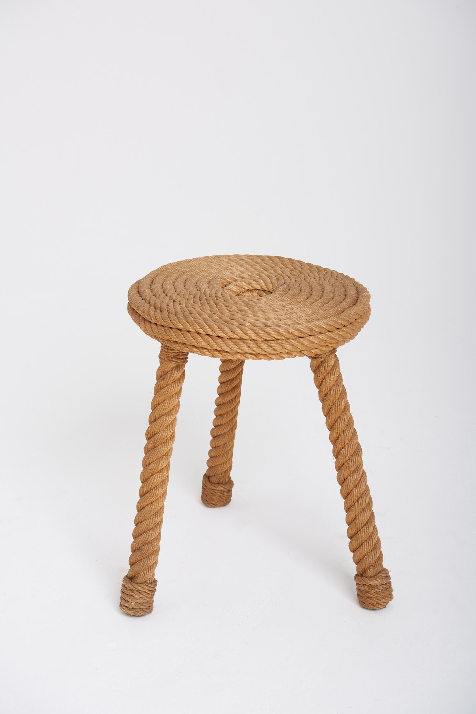 Mid-Century Modern Rope Stool by Audoux-Minet