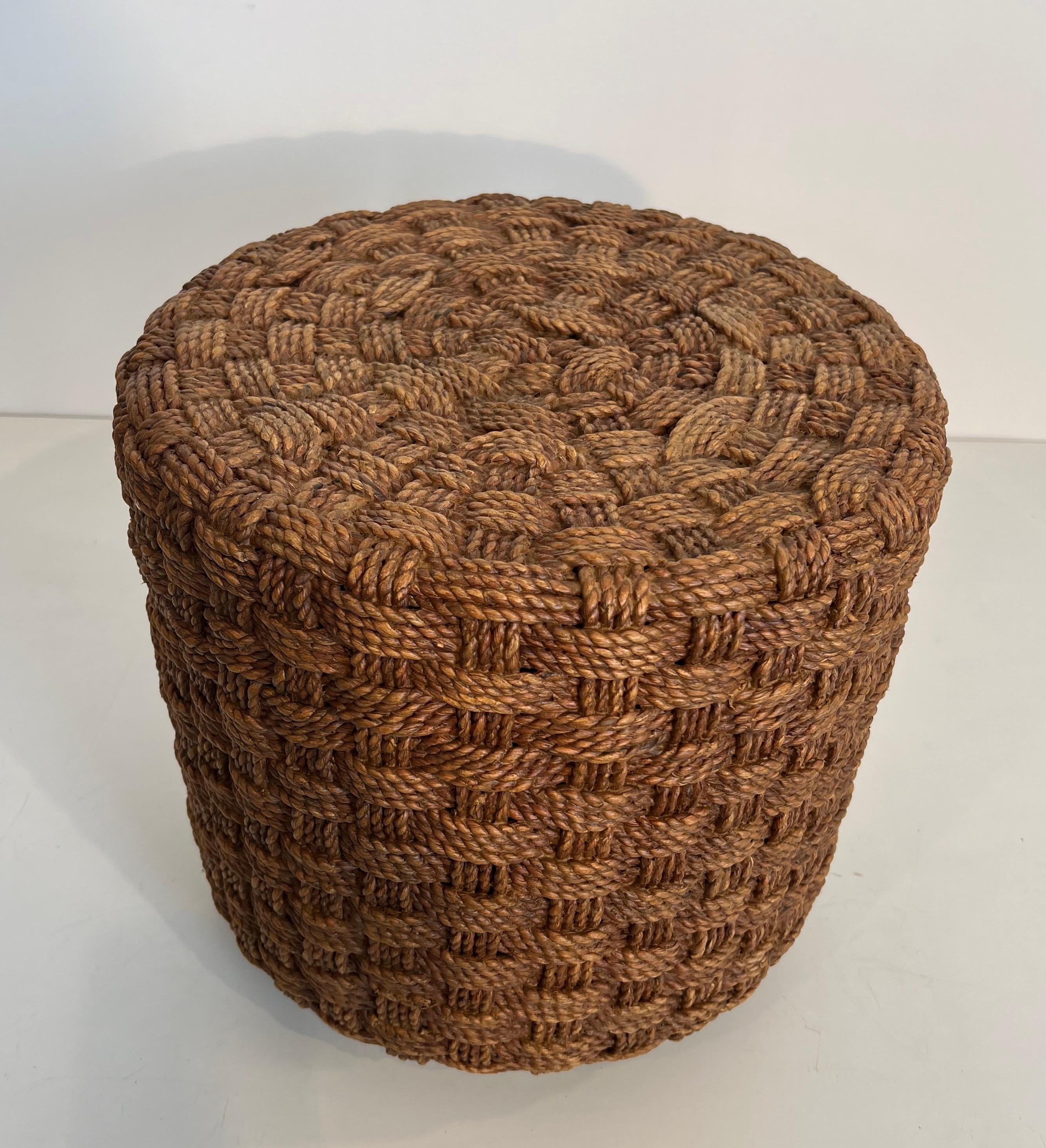 Tabouret en corde à pieds ronds en bois dans le style d'Audoux Minet en vente 5