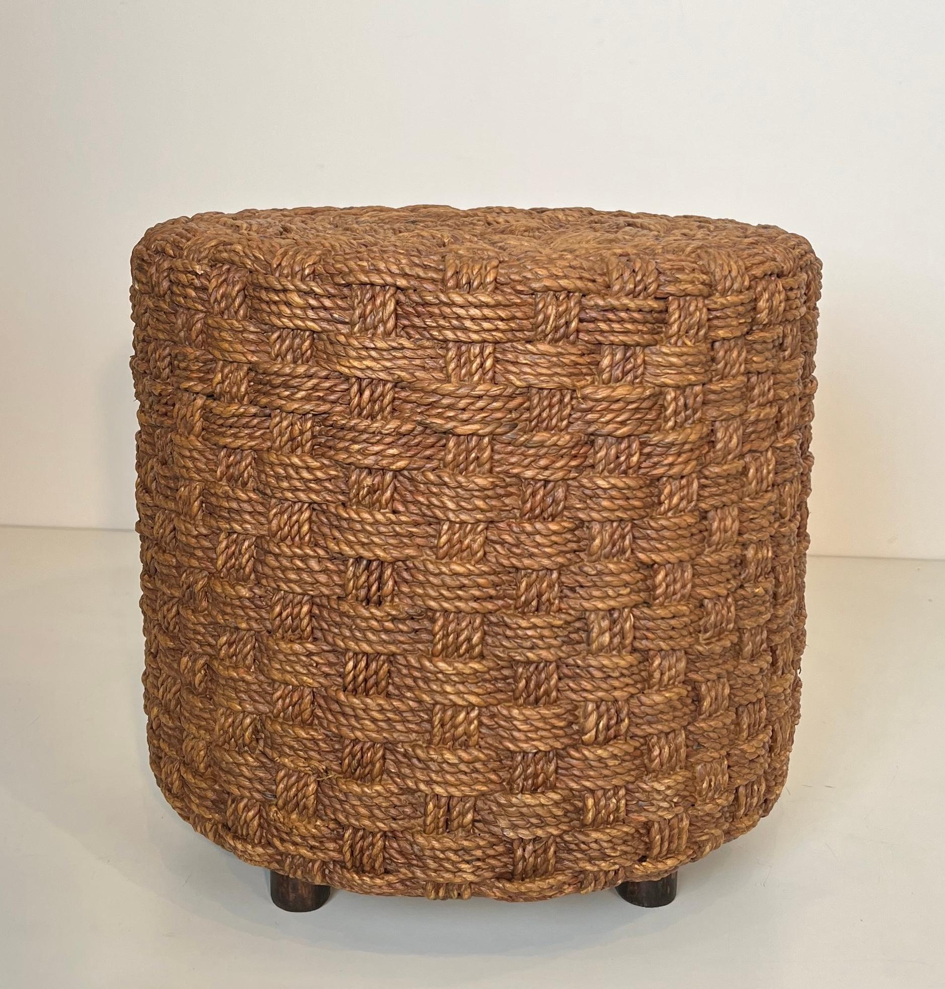 Tabouret en corde à pieds ronds en bois dans le style d'Audoux Minet en vente 10