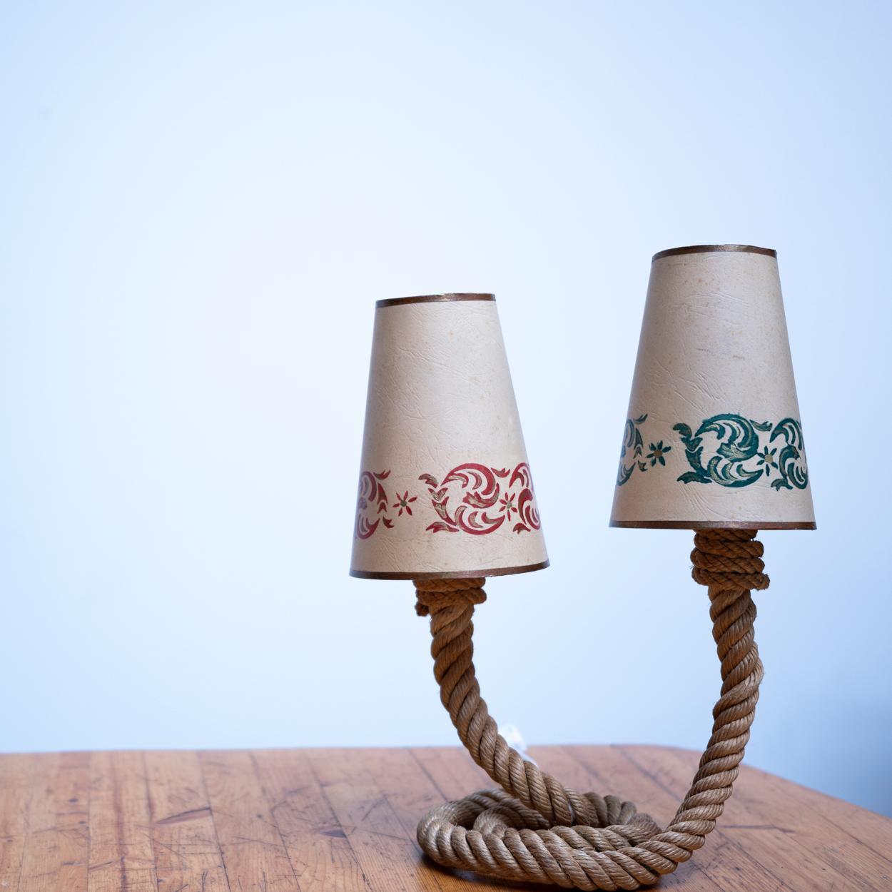 French Rope Table Lamp with Paper Shade, Attr. to Audoux & Minet, C.1960s