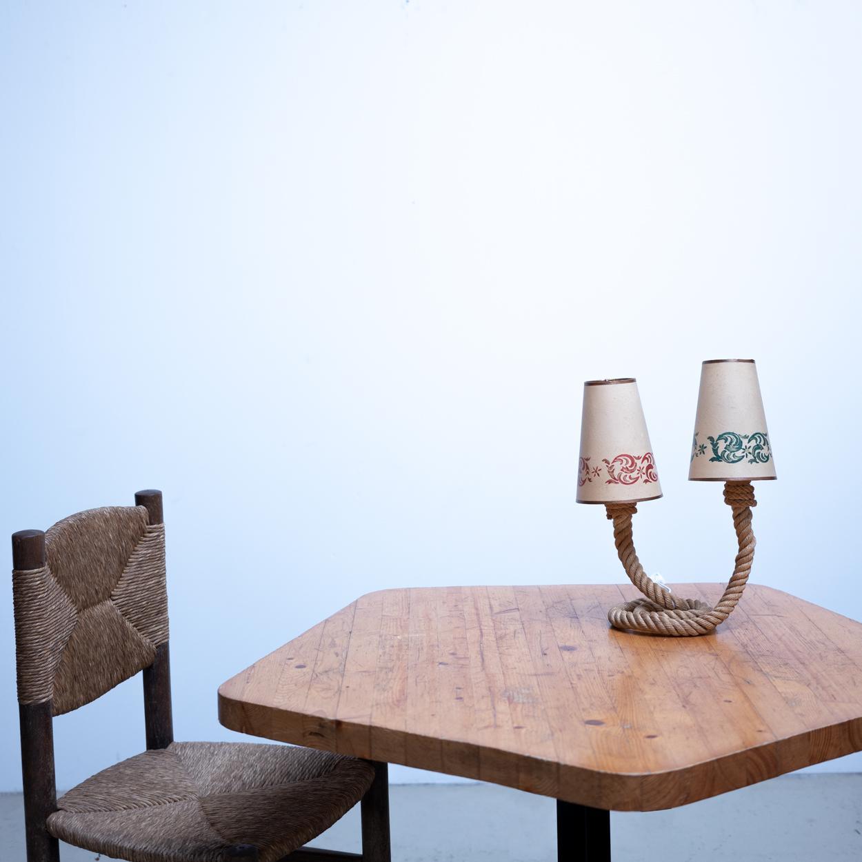 Mid-20th Century Rope Table Lamp with Paper Shade, Attr. to Audoux & Minet, C.1960s