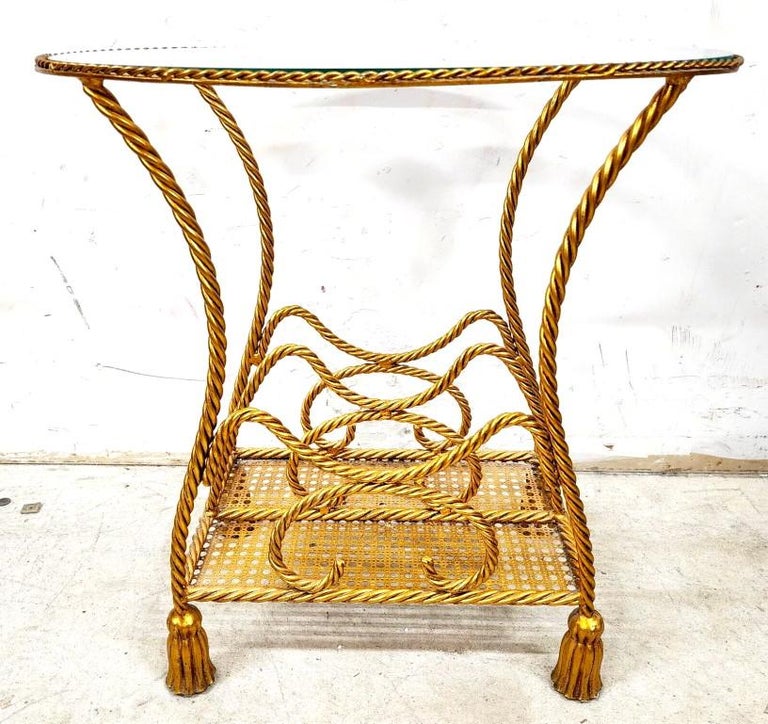 Rope and Tassel Table Italian Gilt Magazine Holder For Sale at 1stDibs