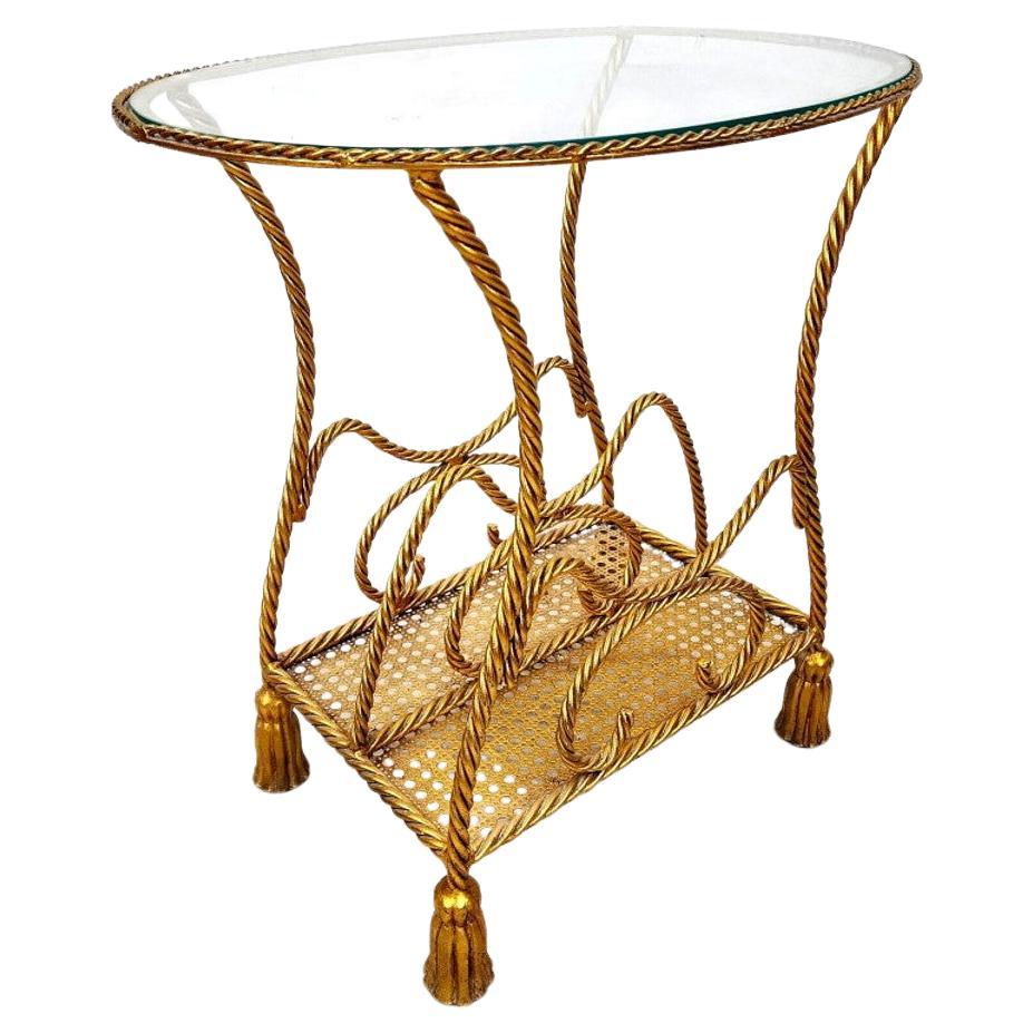 Rope & Tassel Table Italian Gilt Magazine Holder