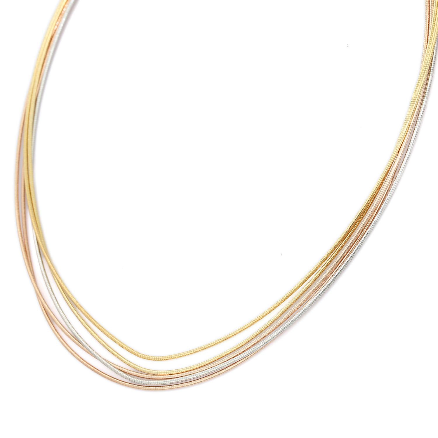 Art Deco Rope Triple Tone Silver Wired Choker Necklace in Sterling Silver Gift for Mother For Sale