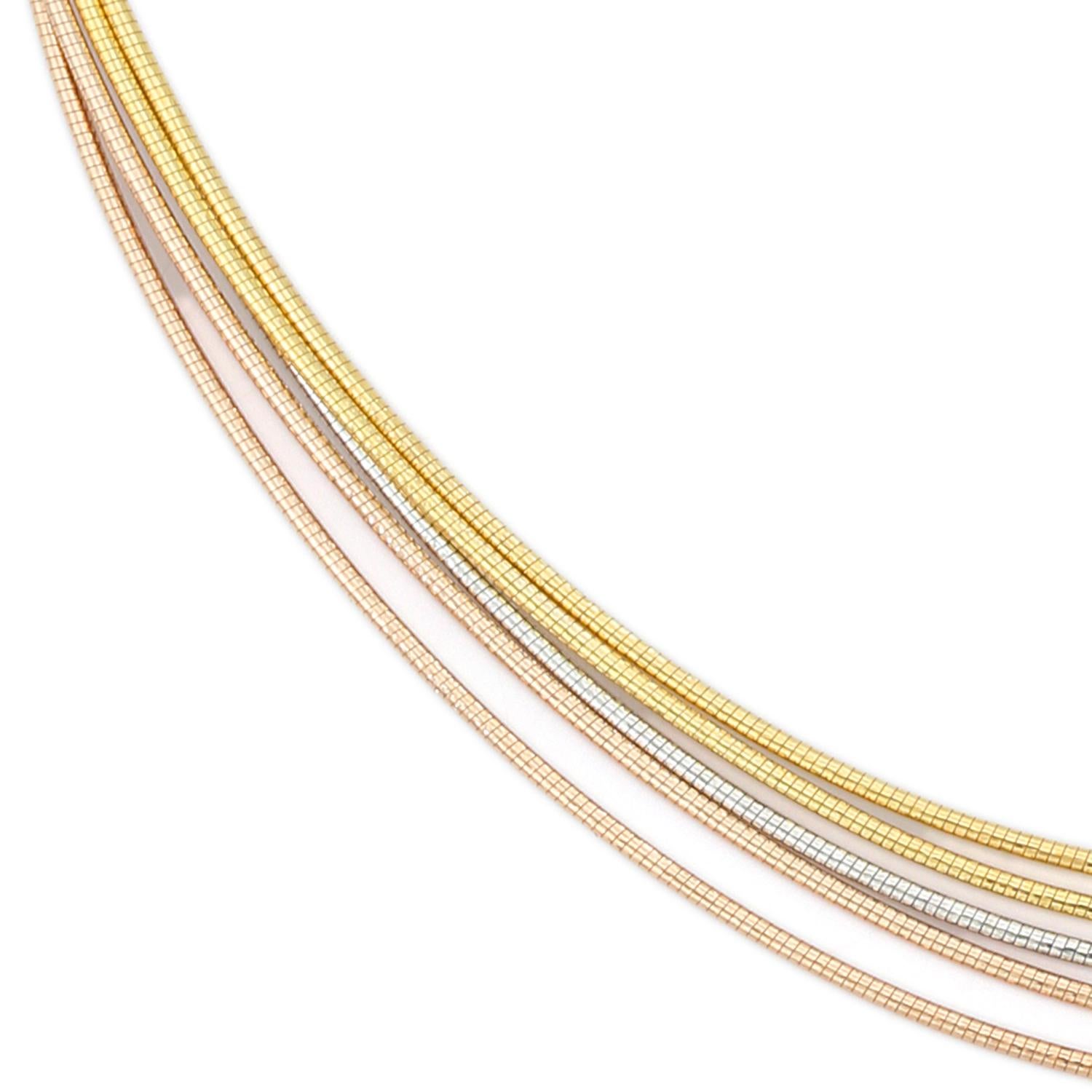 Rope Triple Tone Silver Wired Choker Necklace in Sterling Silver Gift for Mother In New Condition For Sale In New York, NY
