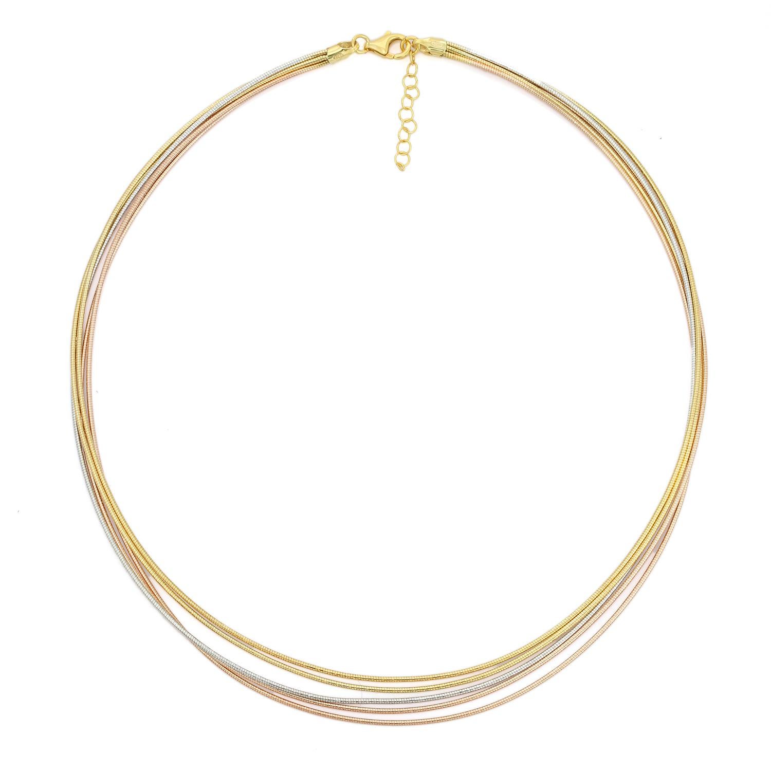 Rope Triple Tone Silver Wired Choker Necklace in Sterling Silver Gift for Mother For Sale 2