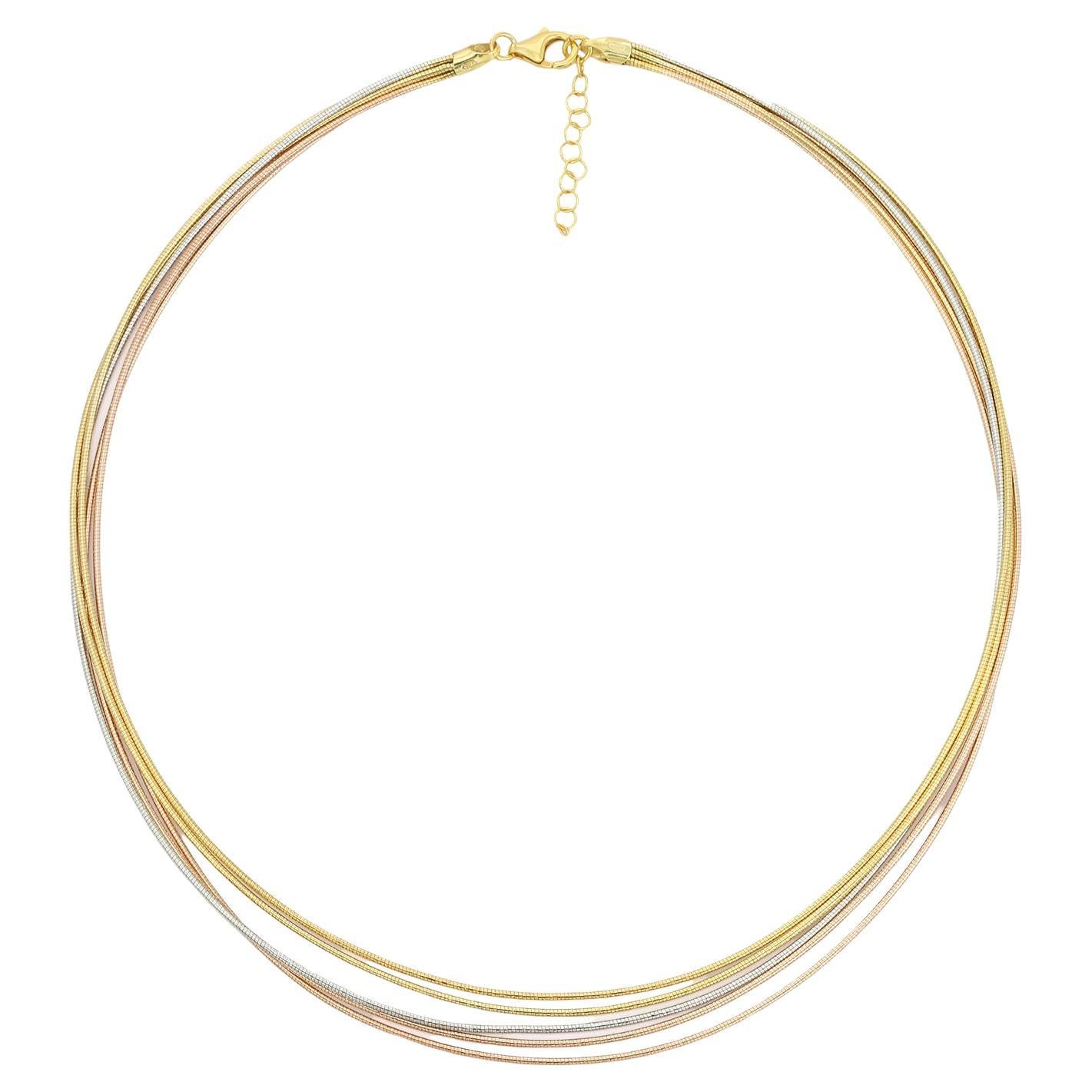 Rope Triple Tone Silver Wired Choker Necklace in Sterling Silver Gift for Mother For Sale