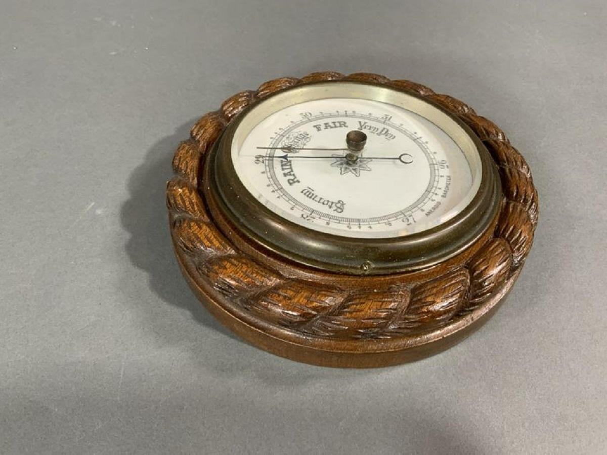 Wood Rope Twist Barometer with Porcelain Face