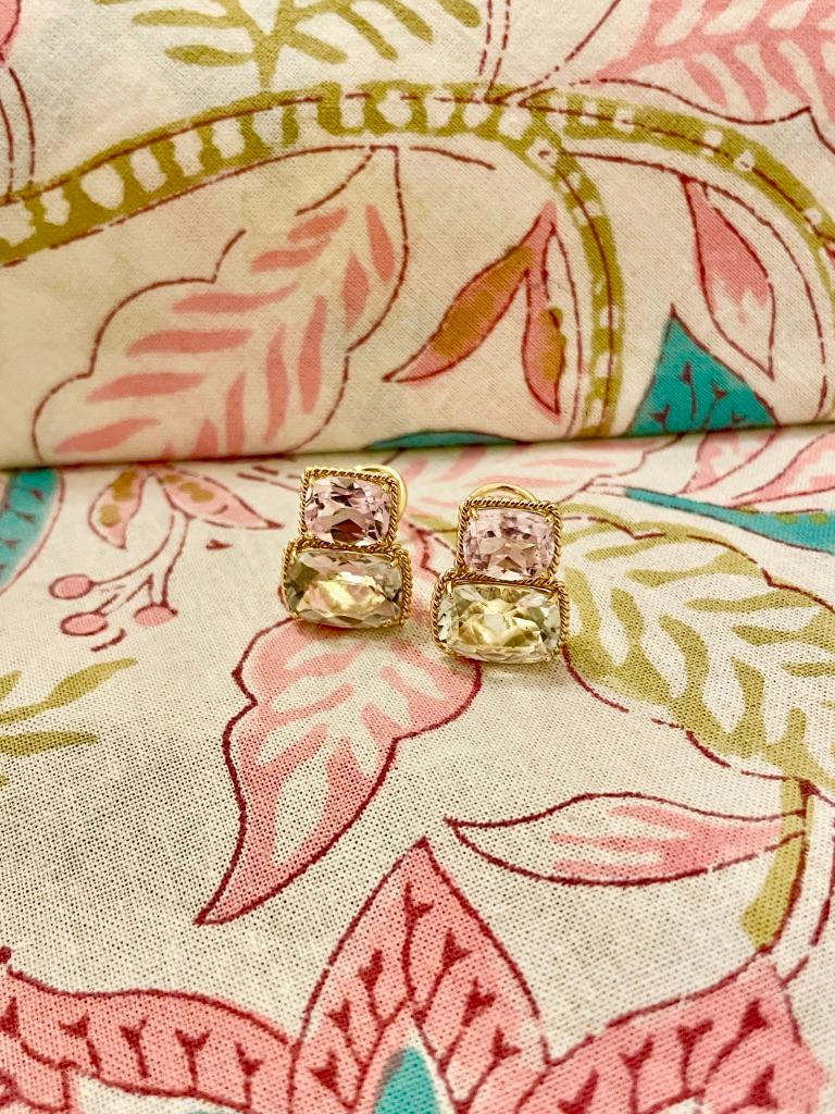 Donna Orecchini con bordo a spirale, misura media con Kunzite e Ametista verde in vendita