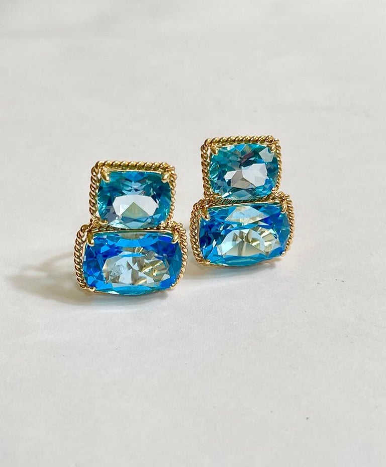 Rope Twist Border Earrings, Medium Size with Lemon Citrine and Pale Blue Topaz In New Condition For Sale In New York, NY