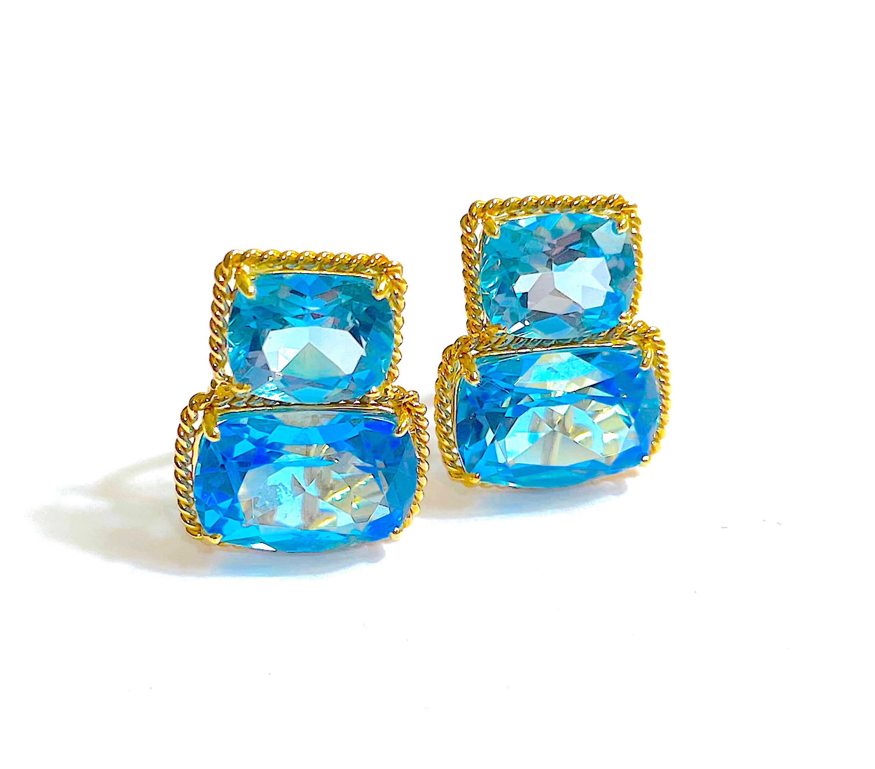 Rope Twist Border Earrings, Medium Size with Lemon Citrine and Pale Blue Topaz For Sale 1