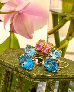 Rope Twist Border Earrings, Medium Size with Lemon Citrine and Pale Blue Topaz