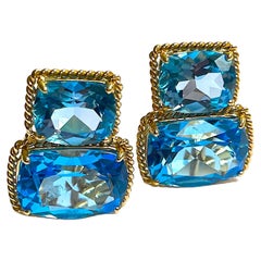 Boucles d'oreilles à bordure torsadée en corde, taille moyenne avec citrine citron et topaze bleu pâle