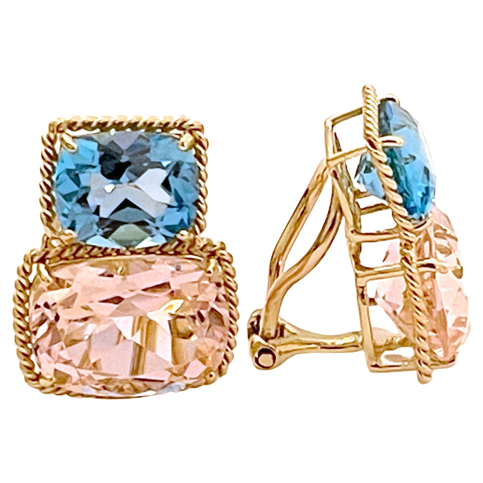 Rope Twist Border Earrings with Blue Topaz and Pink Topaz