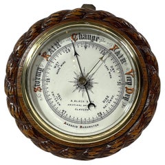 Antique Rope Twist Carved Oak Nautical Barometer