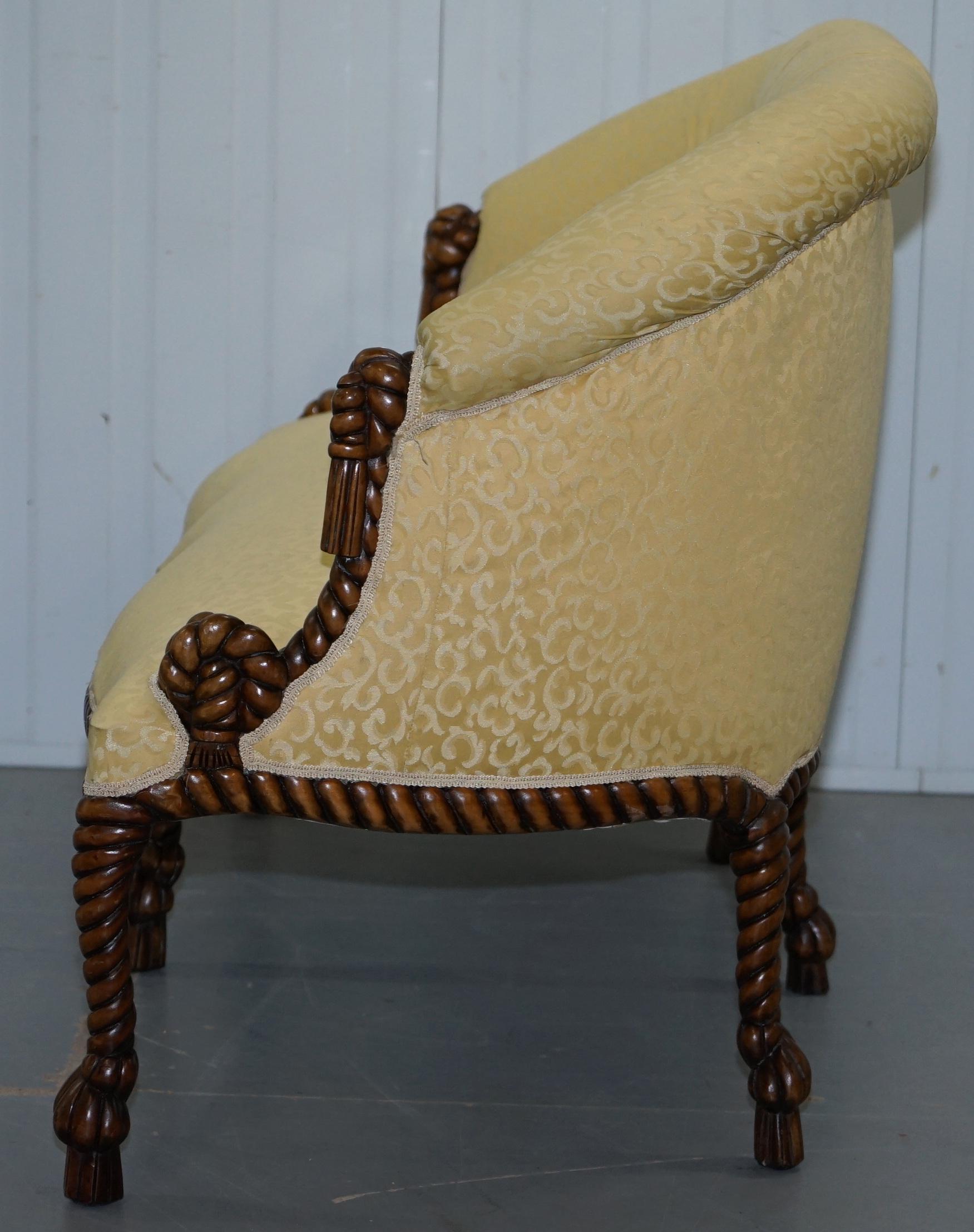 Suite de sièges et banquette en corde torsadée style Napoléon III, fauteuil et canapé Chesterfield en vente 5