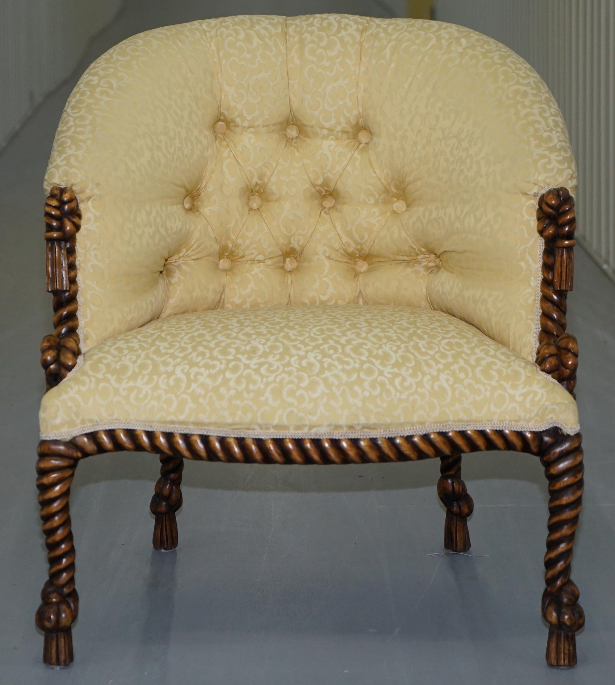 Rope Twist Napoleon III Style Suite Seating Armchair & Settee Chesterfield Sofa For Sale 7